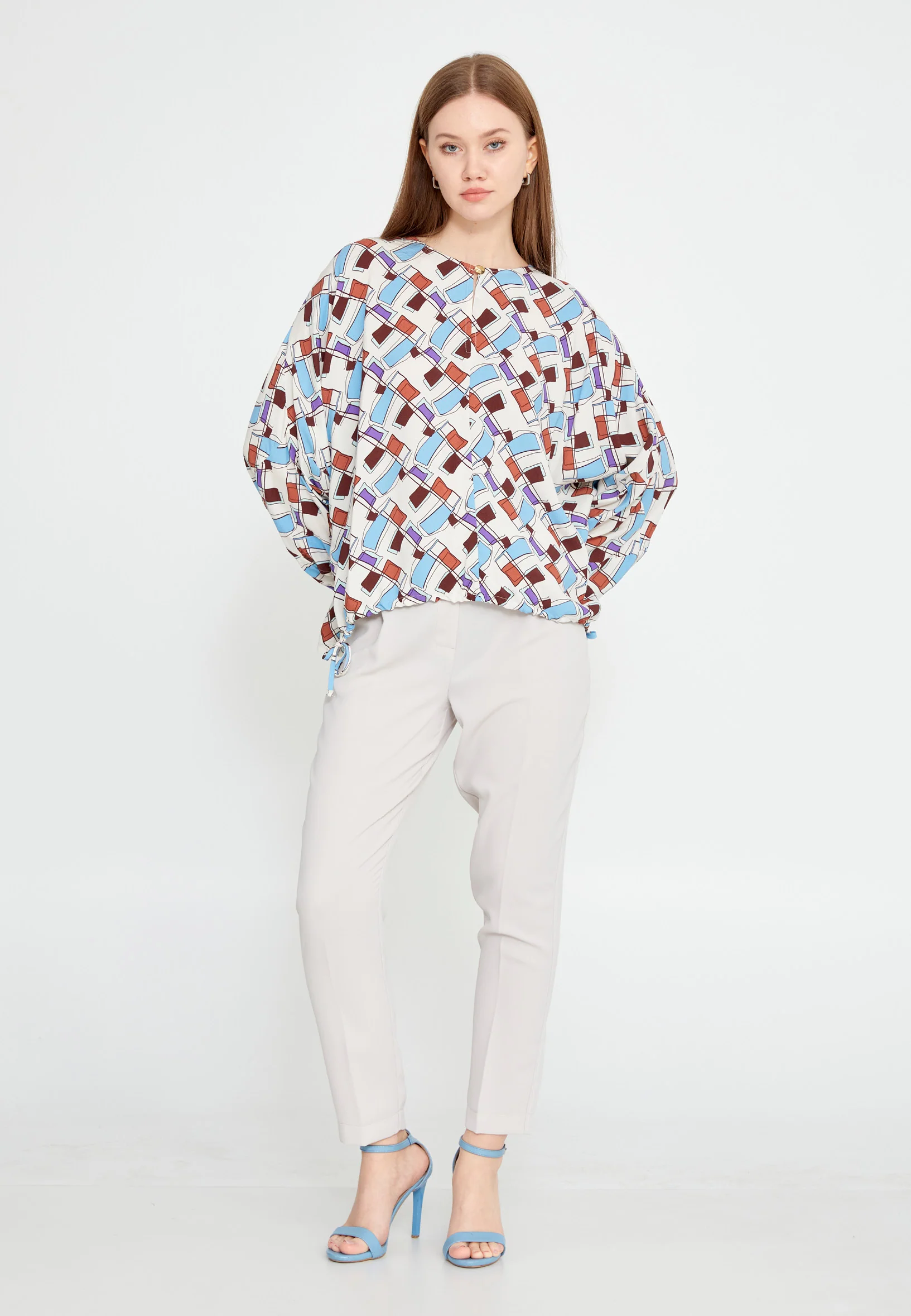 Long Sleeve Geometric Regular Blouse kmy24y10430 - Image 2