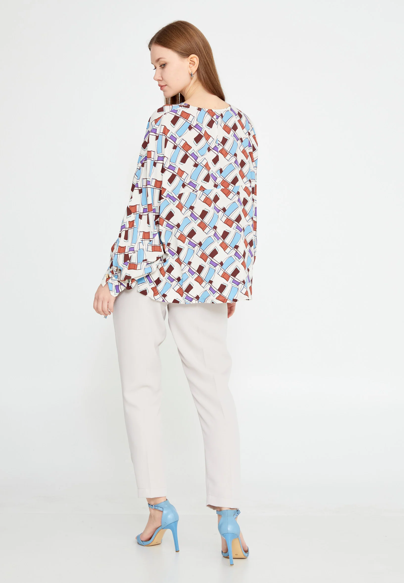 Long Sleeve Geometric Regular Blouse kmy24y10430 - Image 4