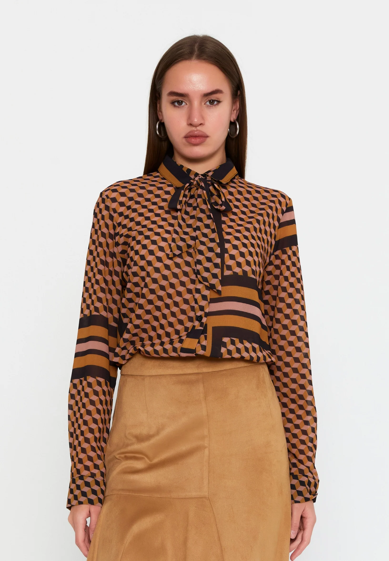 Long Sleeve Geometric Regular Shirt sea6415