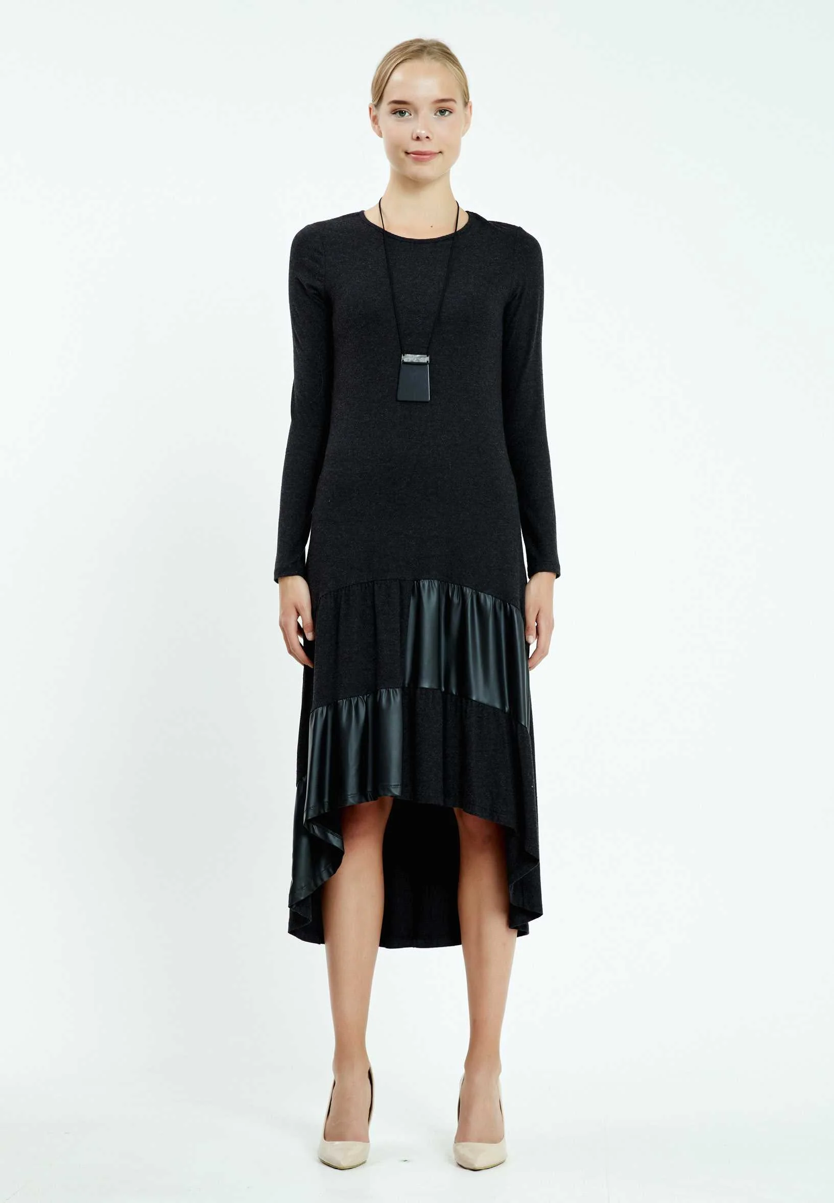 Long Sleeve High-Low Column Regular Casual Dress mis19568