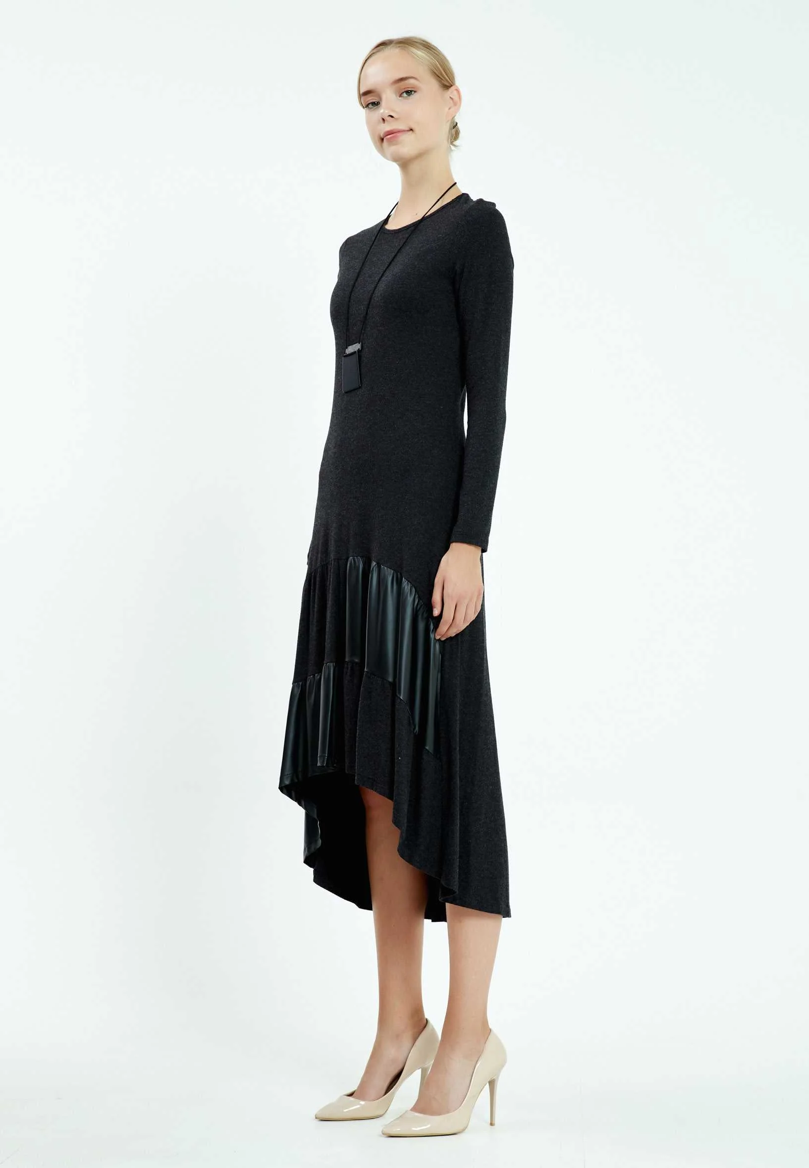 Long Sleeve High-Low Column Regular Casual Dress mis19568 - Image 3