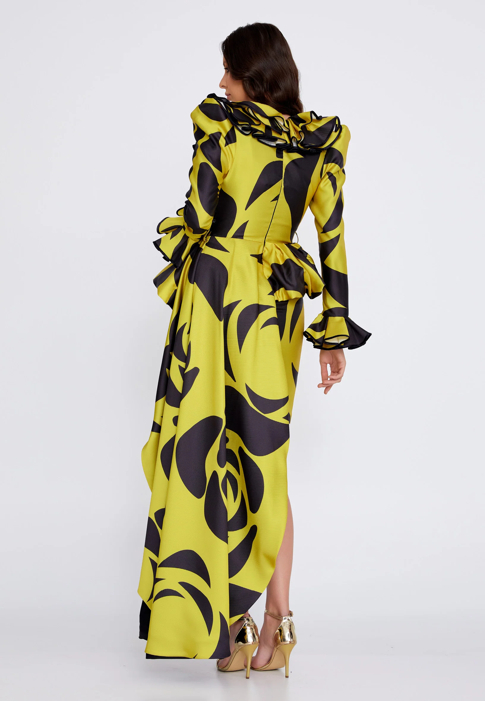 Long Sleeve High-Low Satin A - Line Regular Evening Dress crm8849 - Image 10