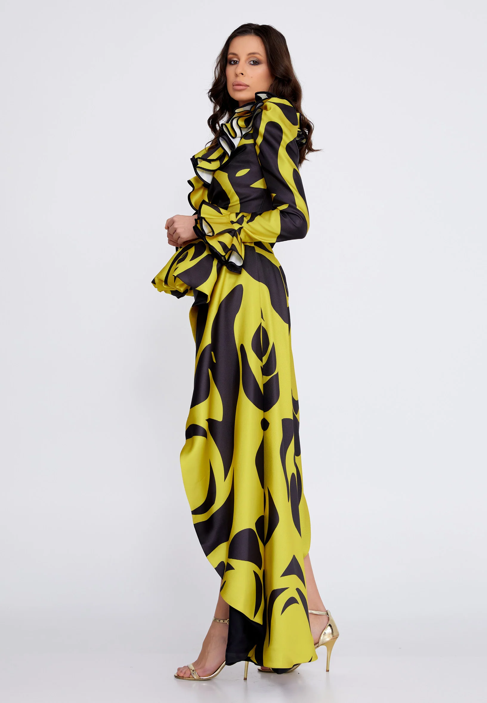 Long Sleeve High-Low Satin A - Line Regular Evening Dress crm8849 - Image 11