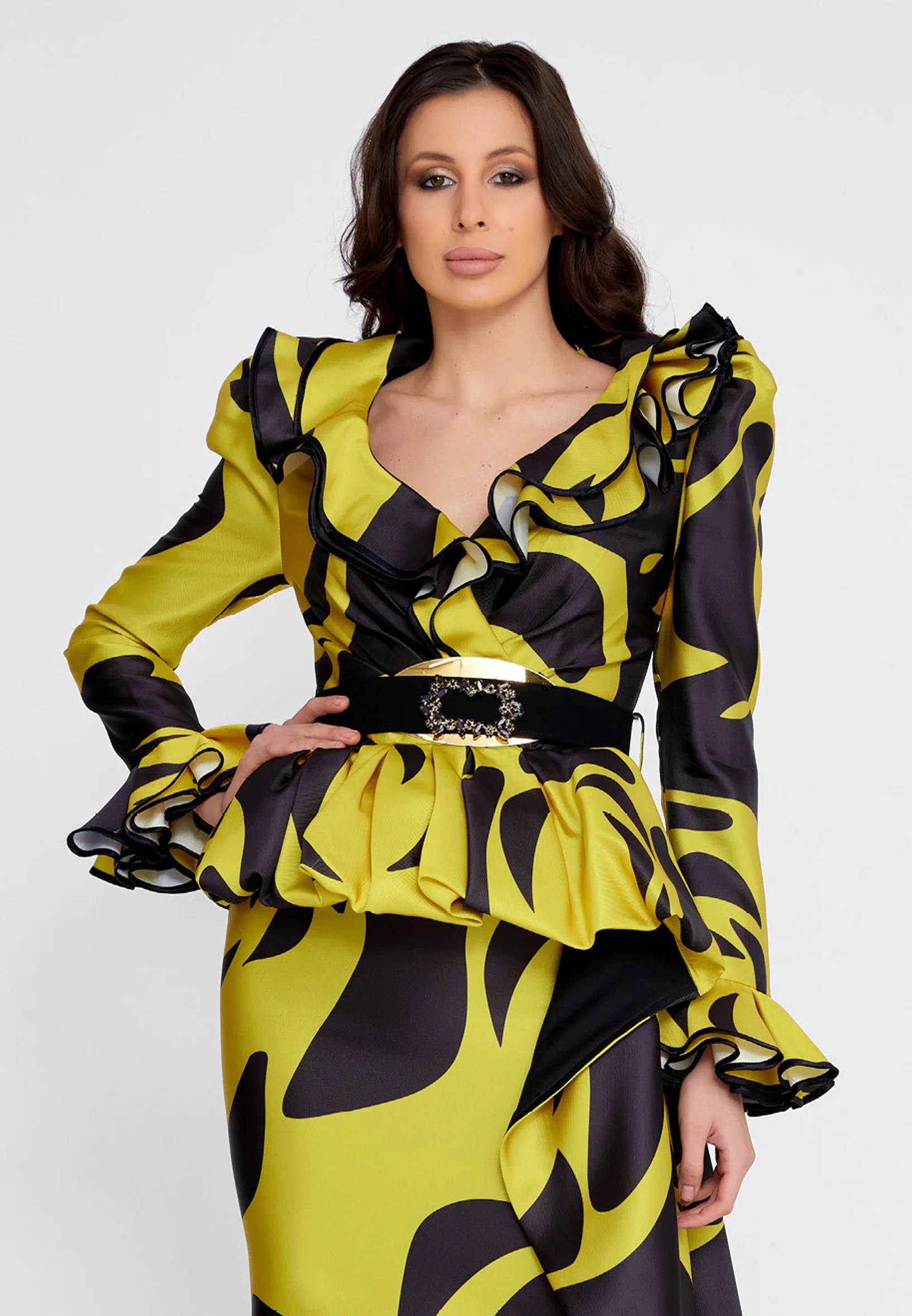 Long Sleeve High-Low Satin A - Line Regular Evening Dress crm8849 - Image 12