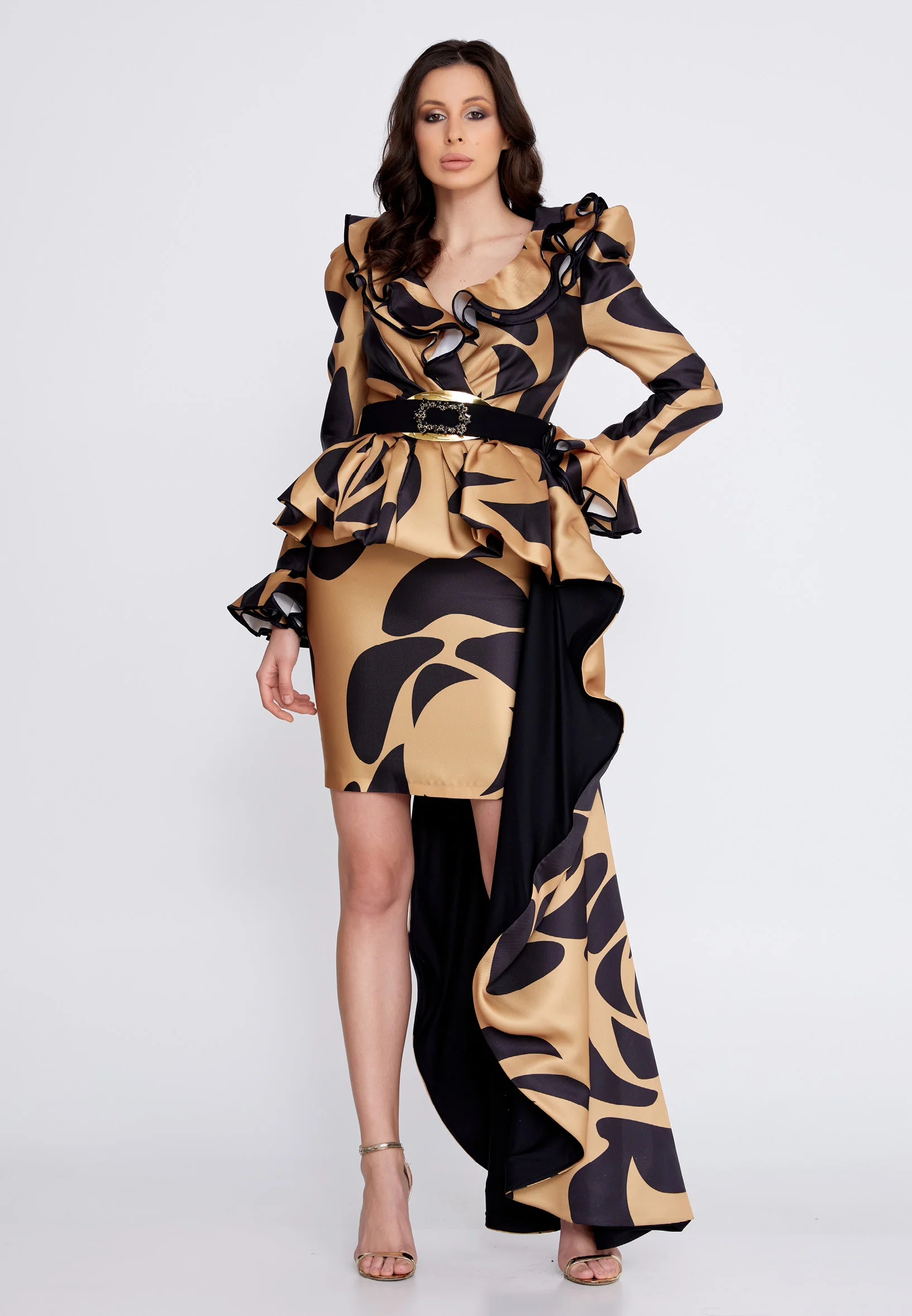 Long Sleeve High-Low Satin A - Line Regular Evening Dress crm8849 - Image 5