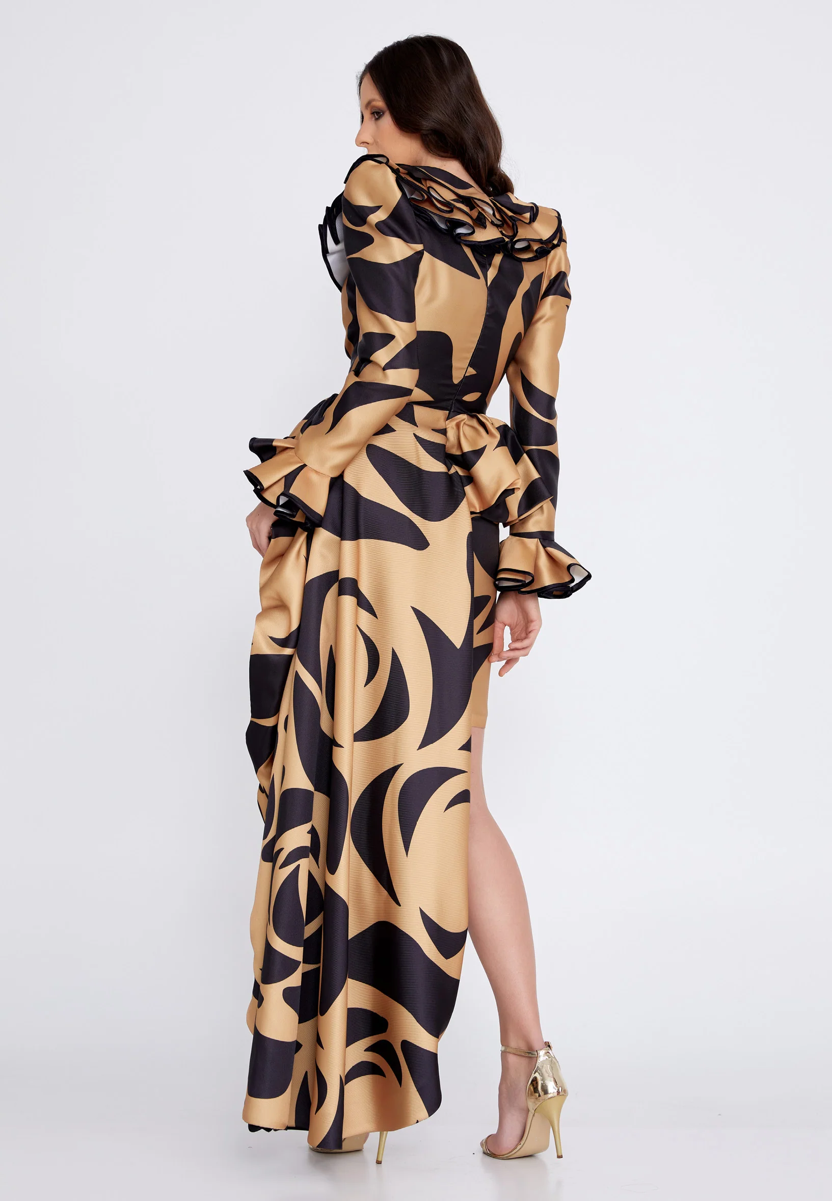 Long Sleeve High-Low Satin A - Line Regular Evening Dress crm8849 - Image 6