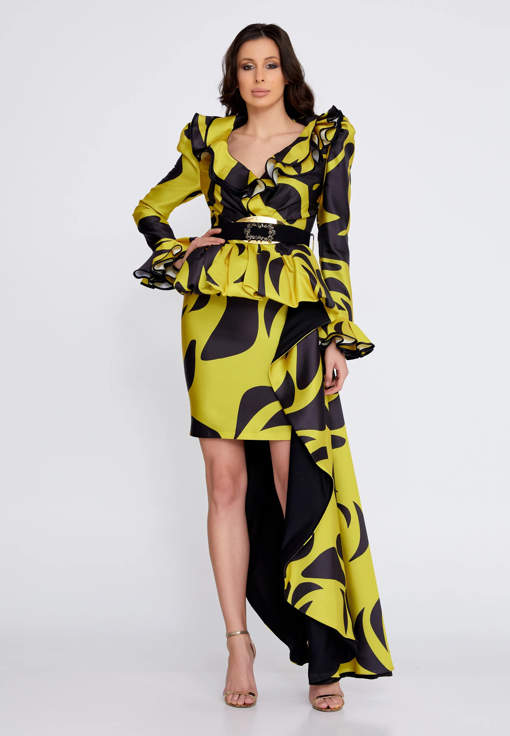Long Sleeve High-Low Satin A - Line Regular Evening Dress crm8849 - Image 9