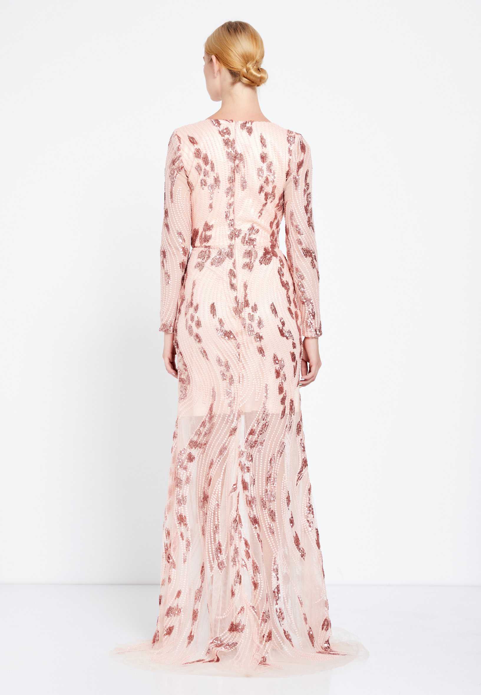 Long Sleeve High-Low Sequin Column Regular Prom Dress rmn2763 - Image 14