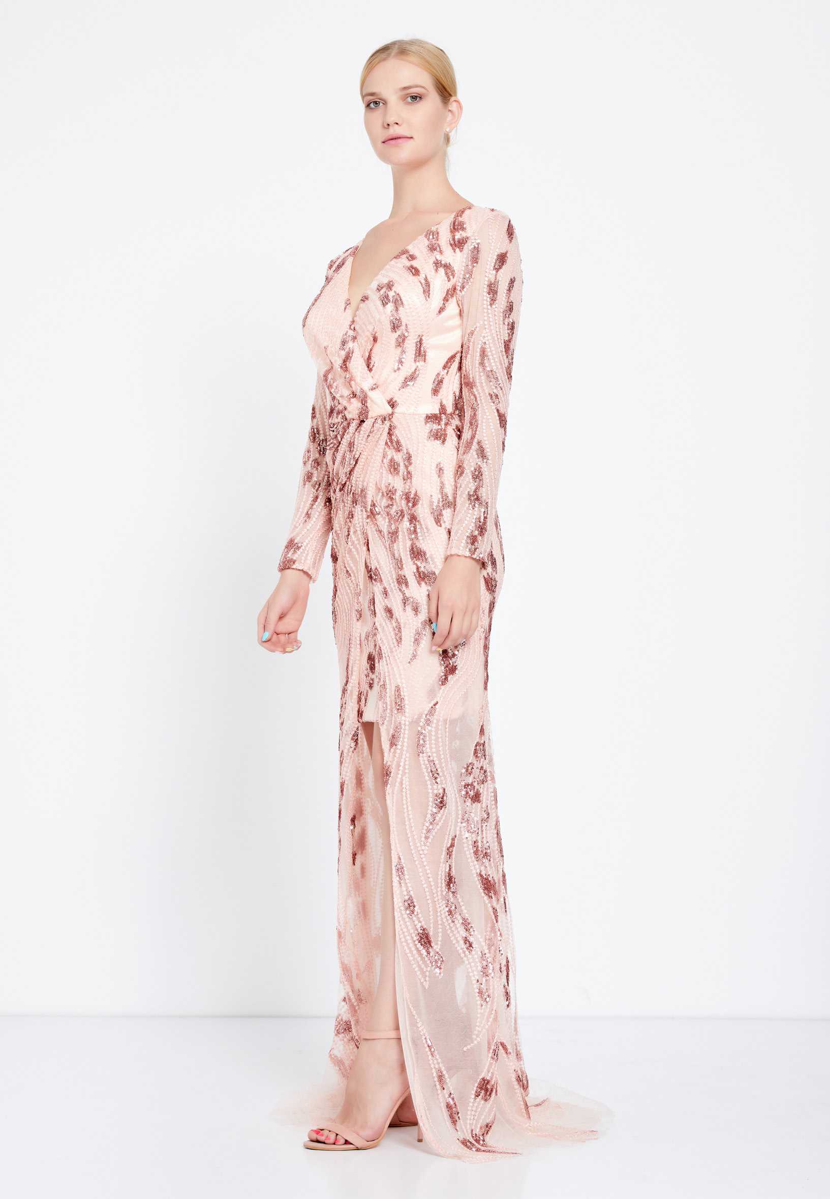 Long Sleeve High-Low Sequin Column Regular Prom Dress rmn2763 - Image 15