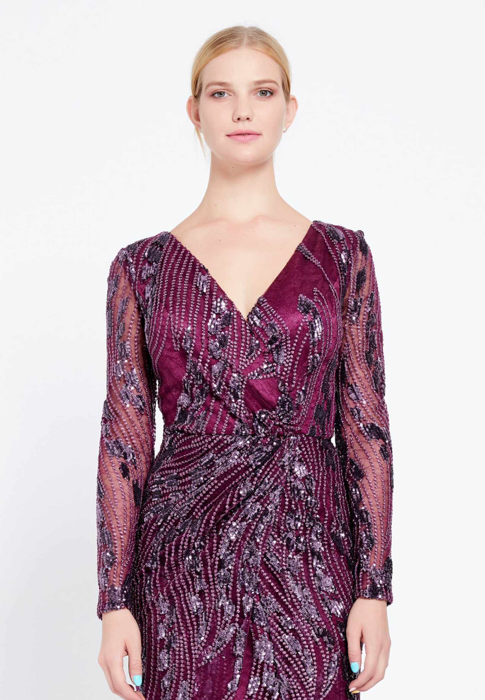 Long Sleeve High-Low Sequin Column Regular Prom Dress rmn2763 - Image 20