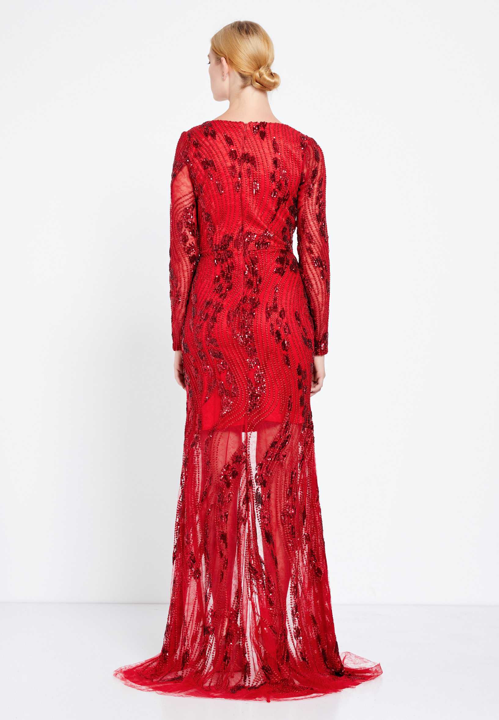 Long Sleeve High-Low Sequin Column Regular Prom Dress rmn2763 - Image 22