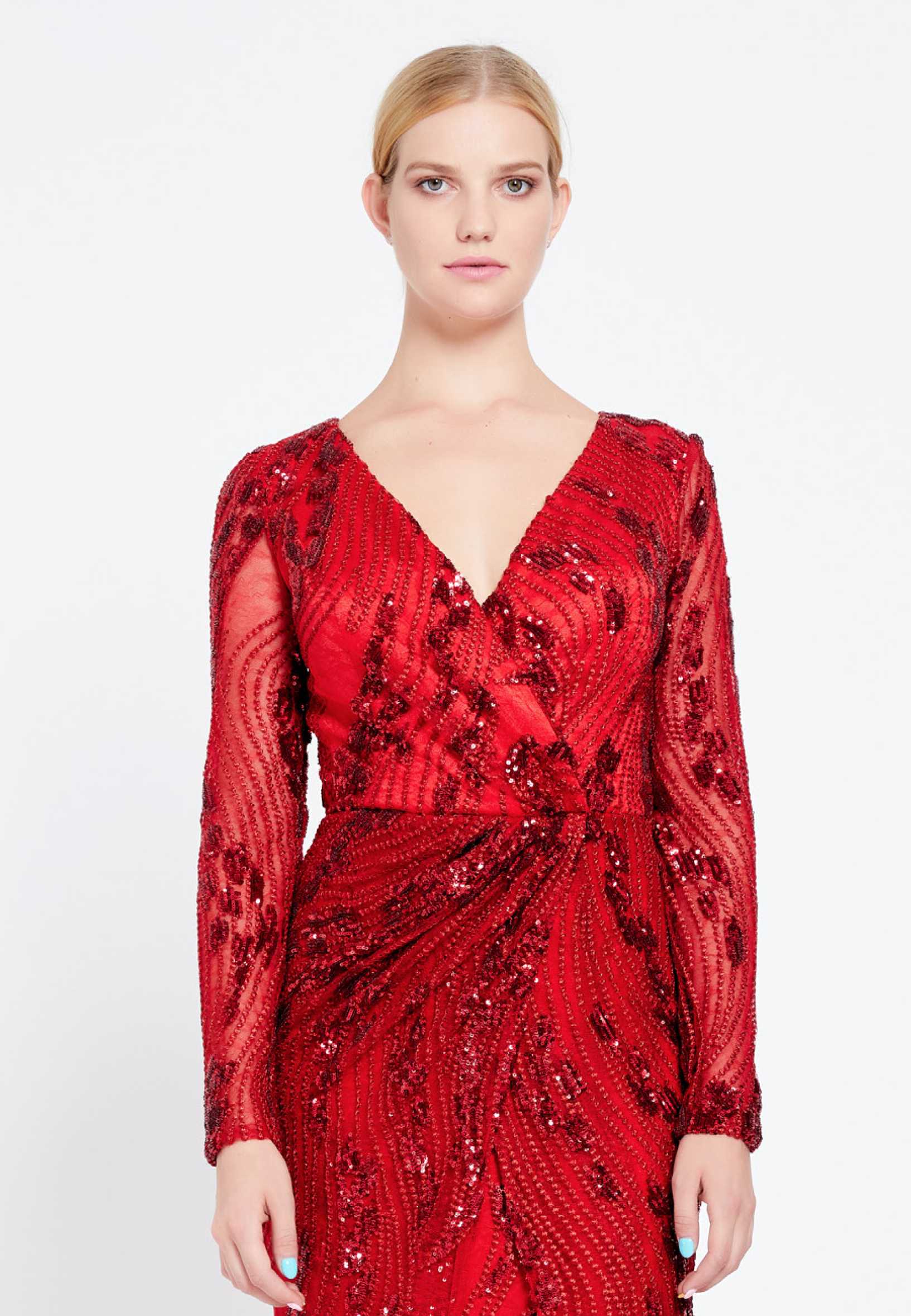 Long Sleeve High-Low Sequin Column Regular Prom Dress rmn2763 - Image 24