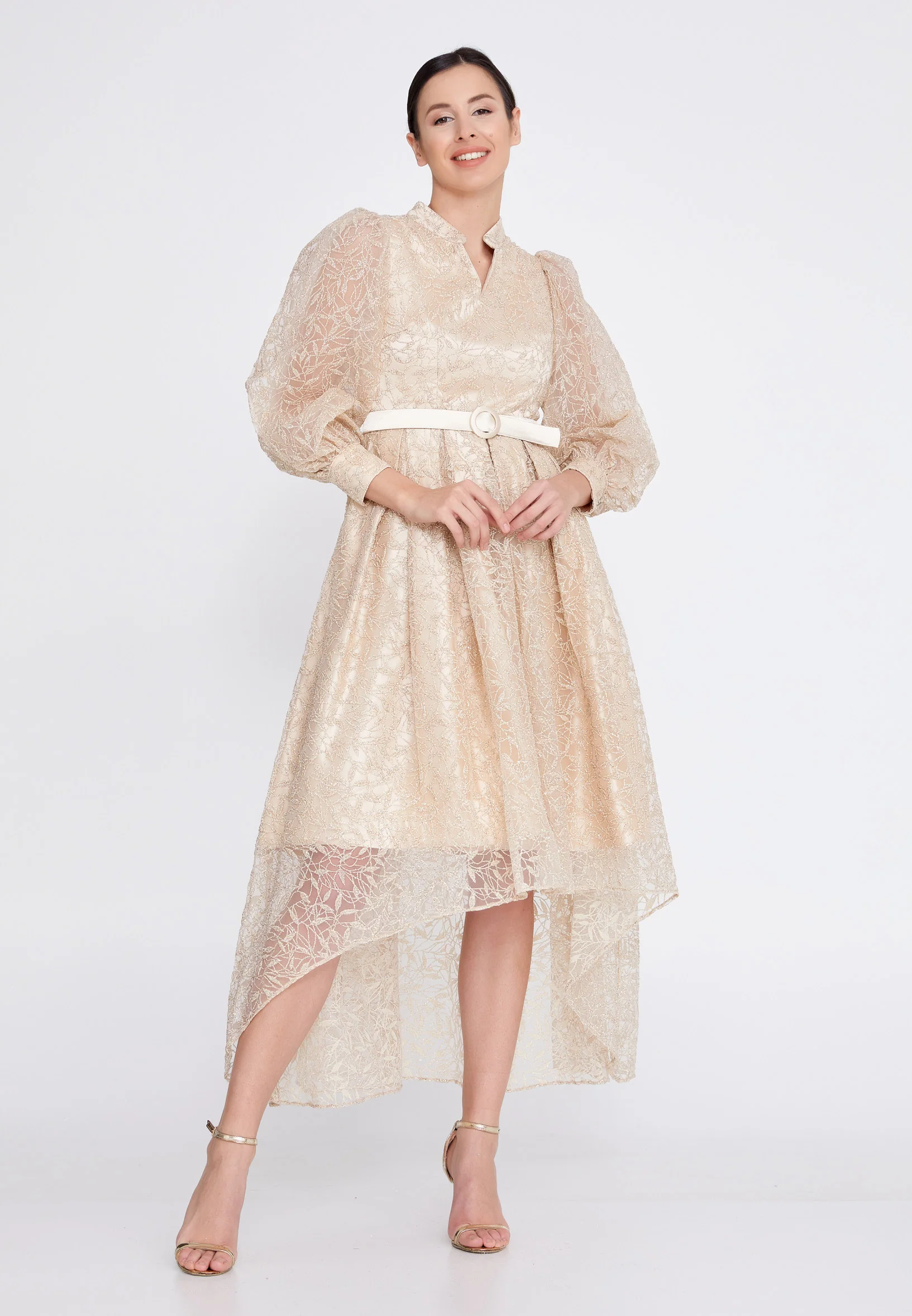 Long Sleeve High-Low Tulle A - Line Regular Prom Dress ons000-95