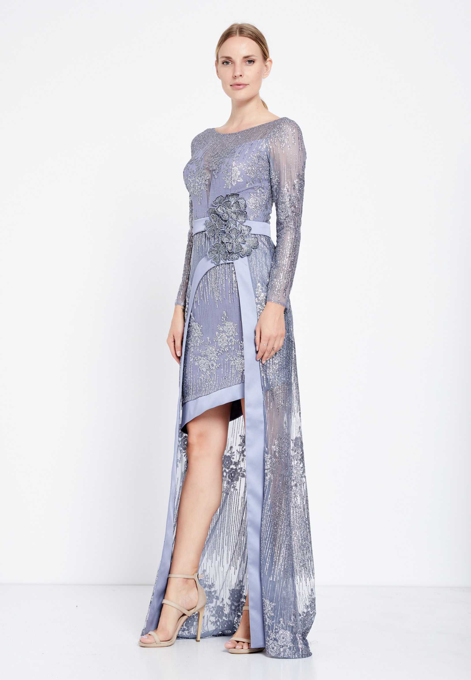 Long Sleeve High-Low Tulle Column Regular Prom Dress rmn2653 - Image 11