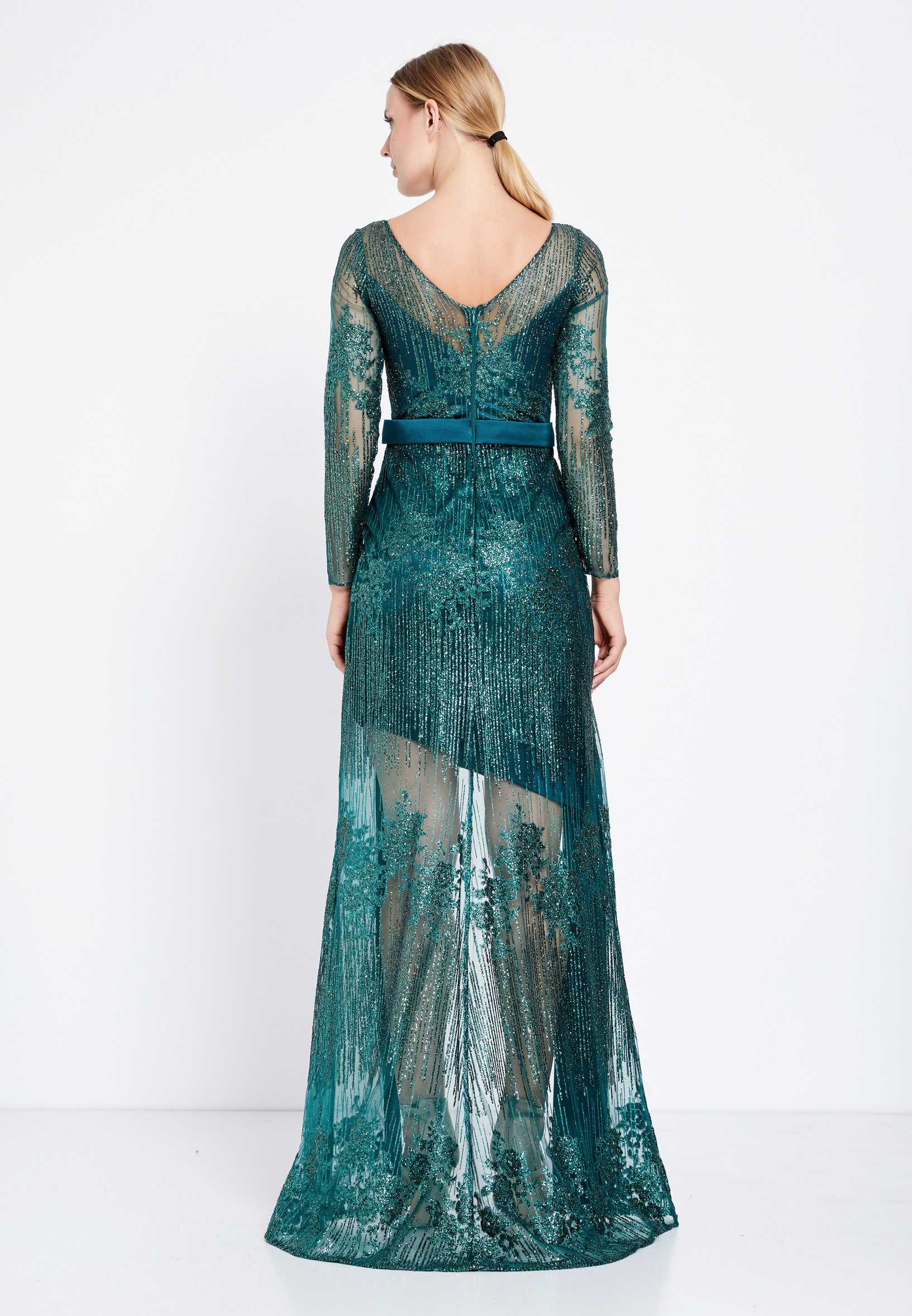 Long Sleeve High-Low Tulle Column Regular Prom Dress rmn2653 - Image 6