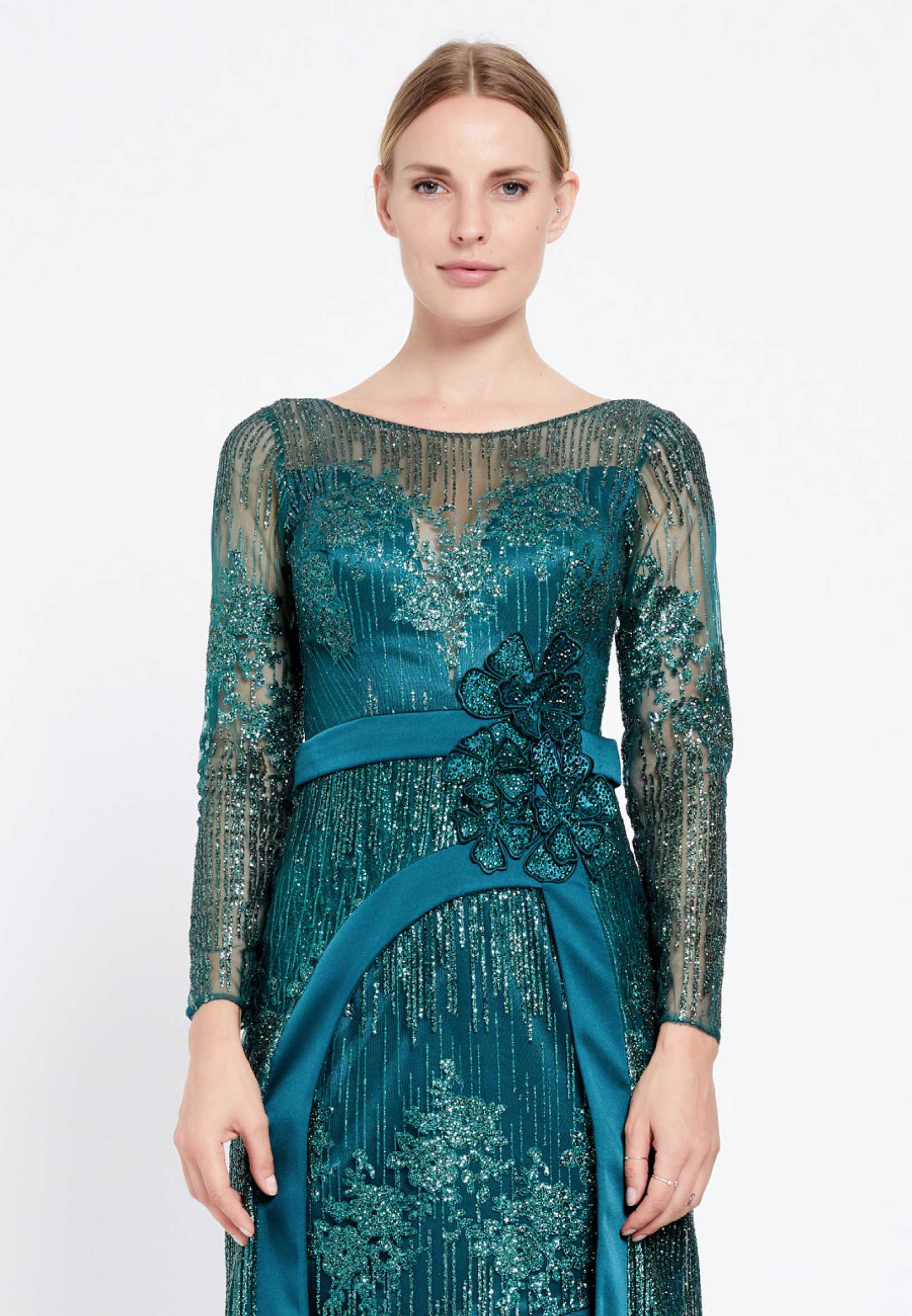 Long Sleeve High-Low Tulle Column Regular Prom Dress rmn2653 - Image 8