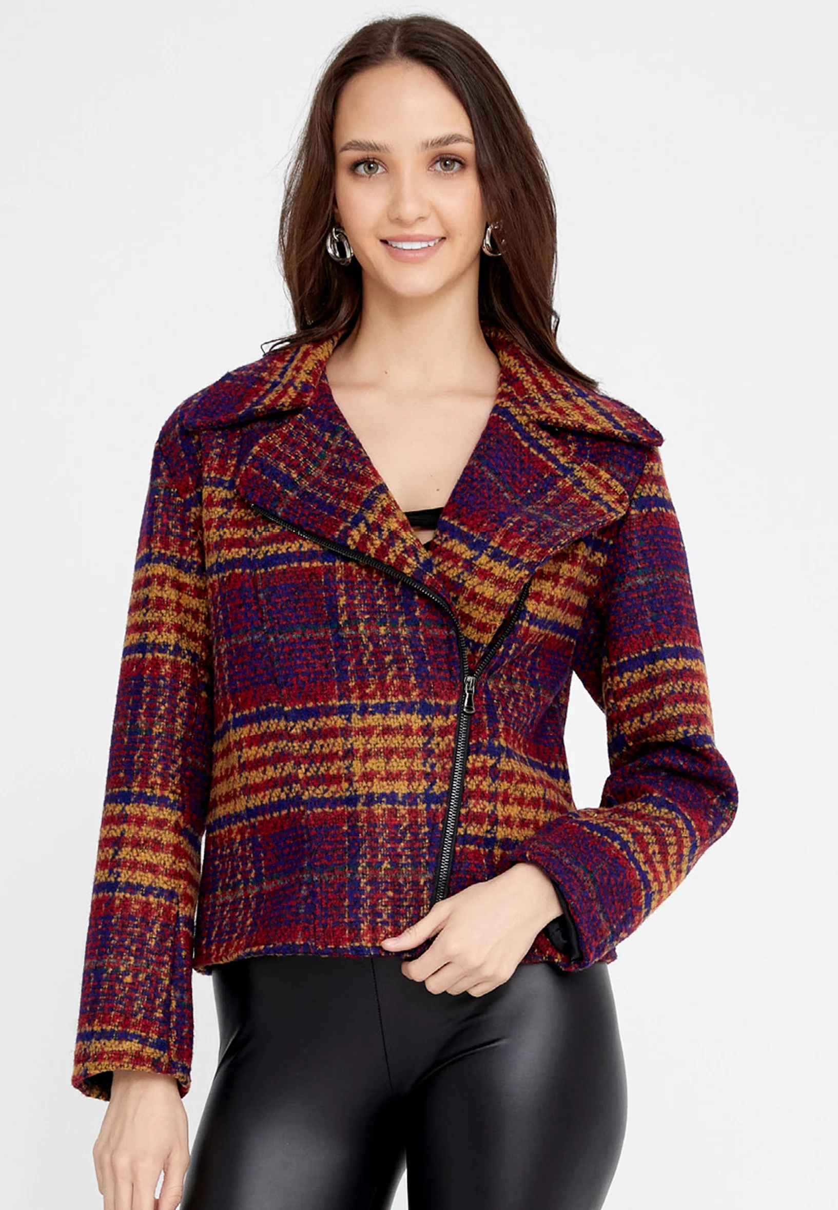 Long Sleeve Knitwear Plaid Regular Jacket esldg12532 - Image 5