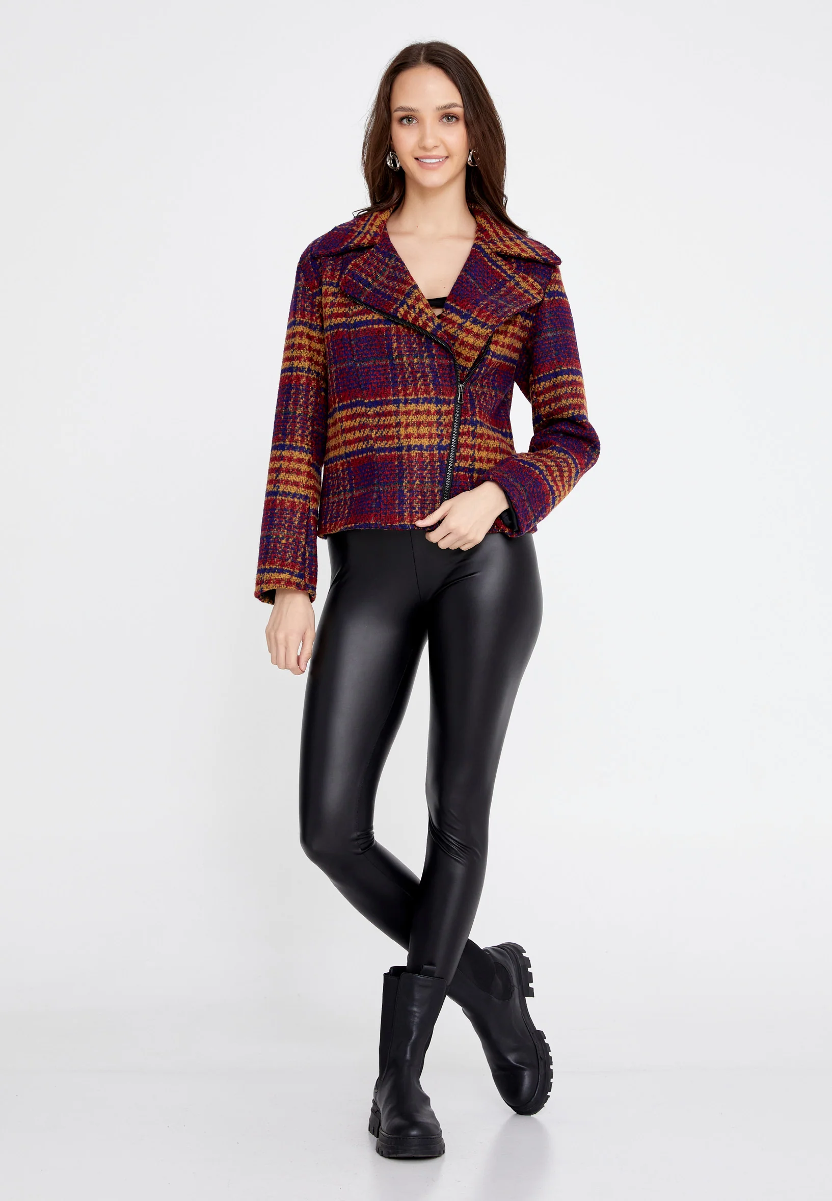 Long Sleeve Knitwear Plaid Regular Jacket esldg12532 - Image 6