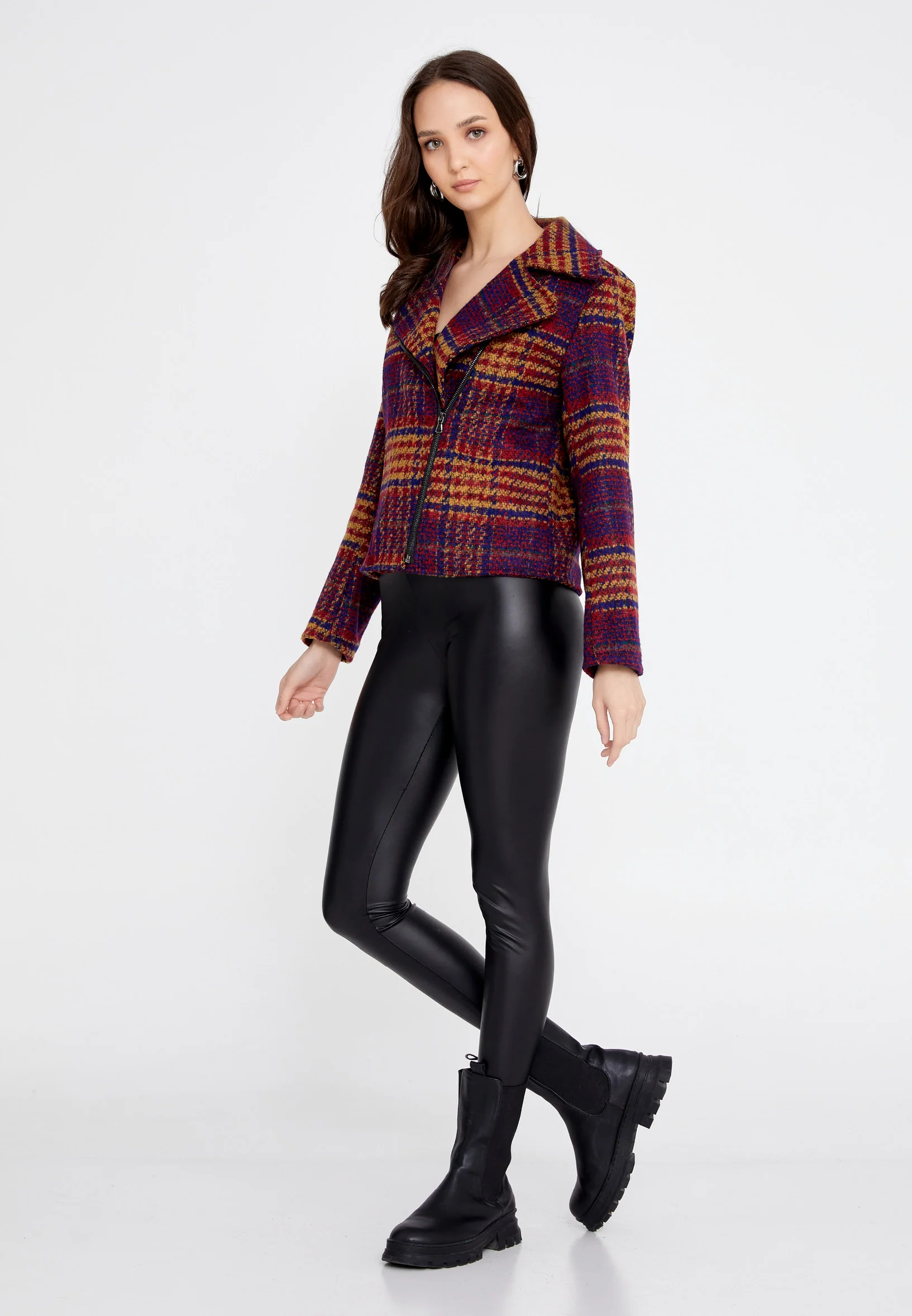 Long Sleeve Knitwear Plaid Regular Jacket esldg12532 - Image 7