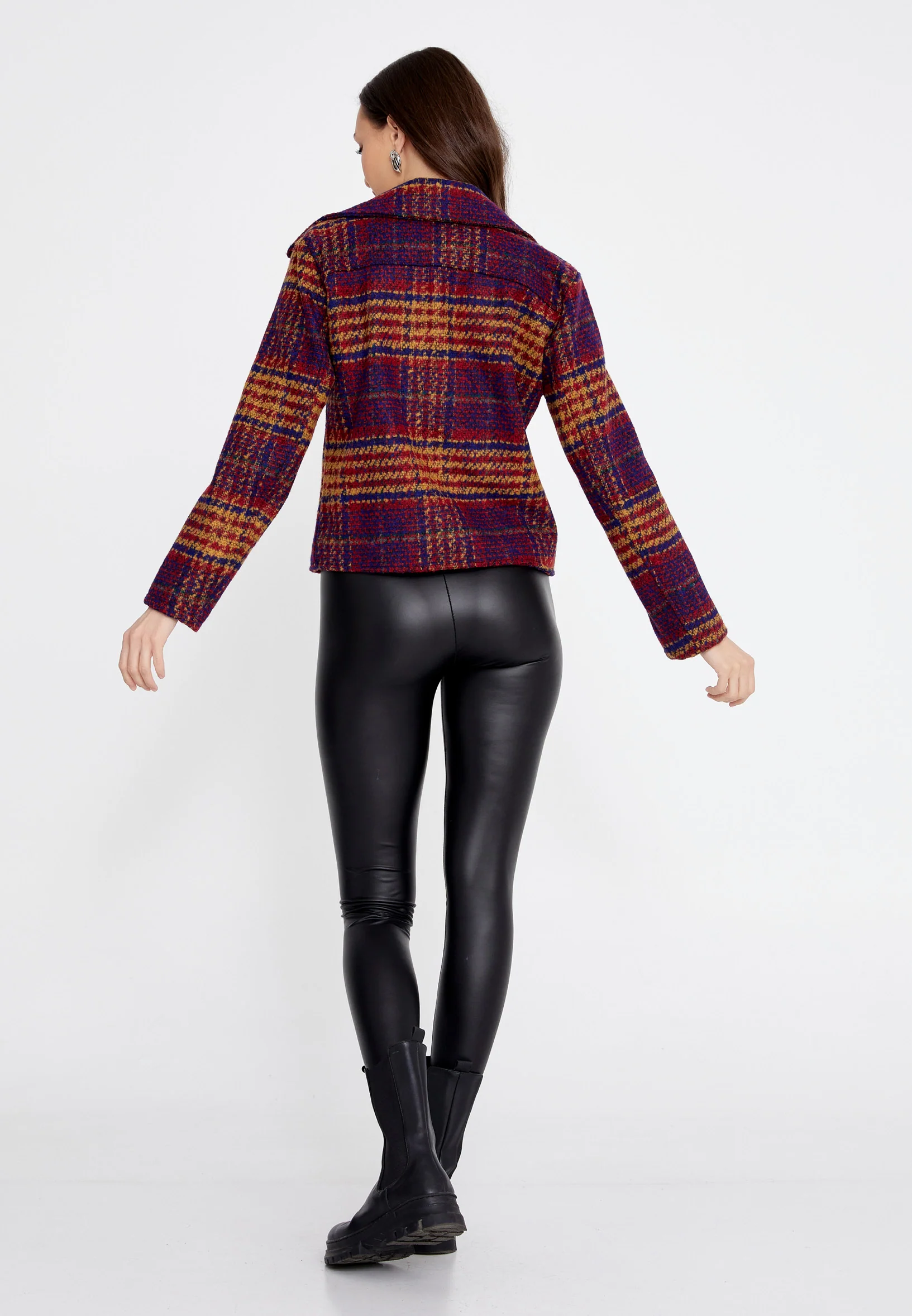 Long Sleeve Knitwear Plaid Regular Jacket esldg12532 - Image 8