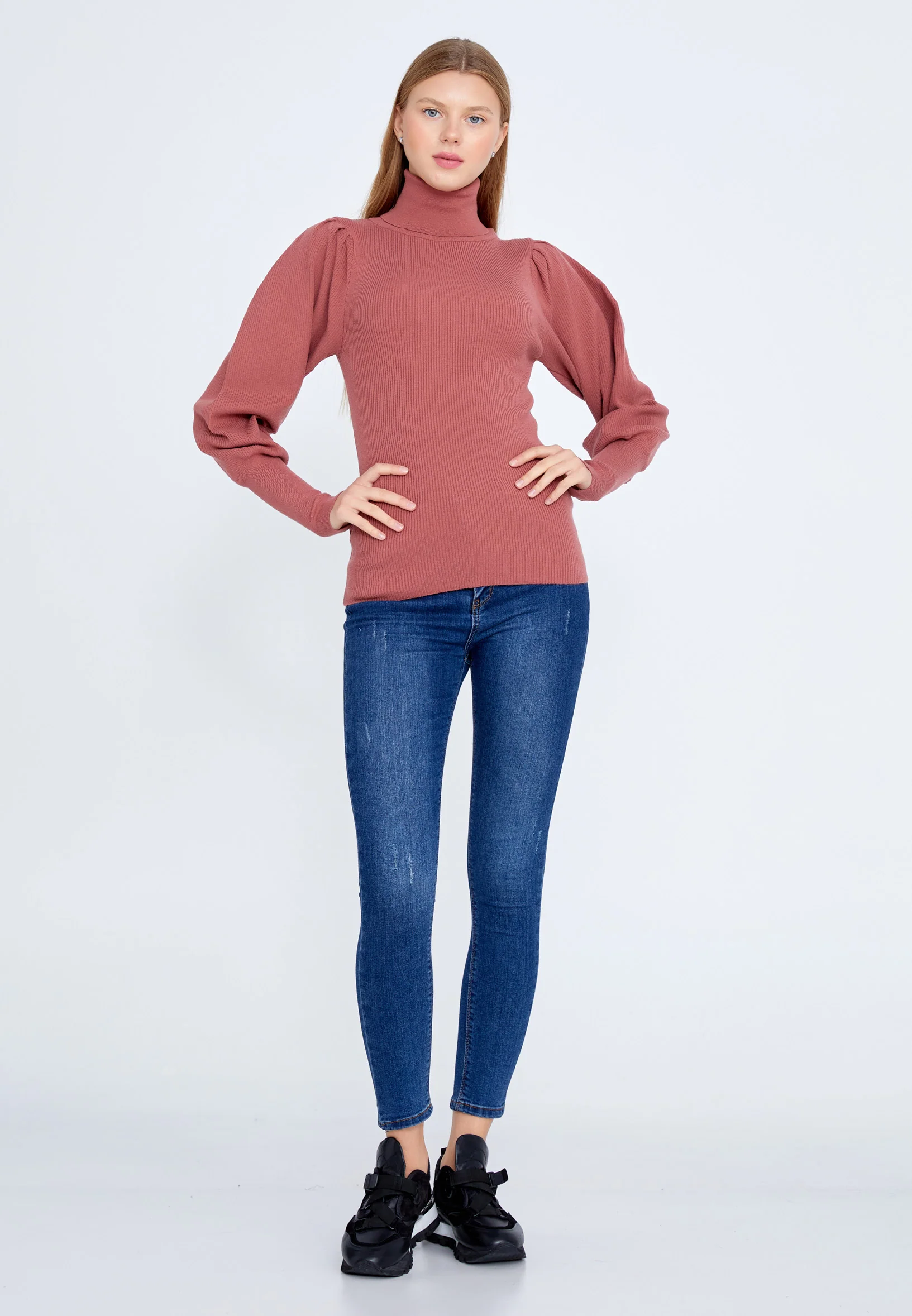 Long Sleeve Knitwear Solid Color Regular Sweater huk8328 - Image 2