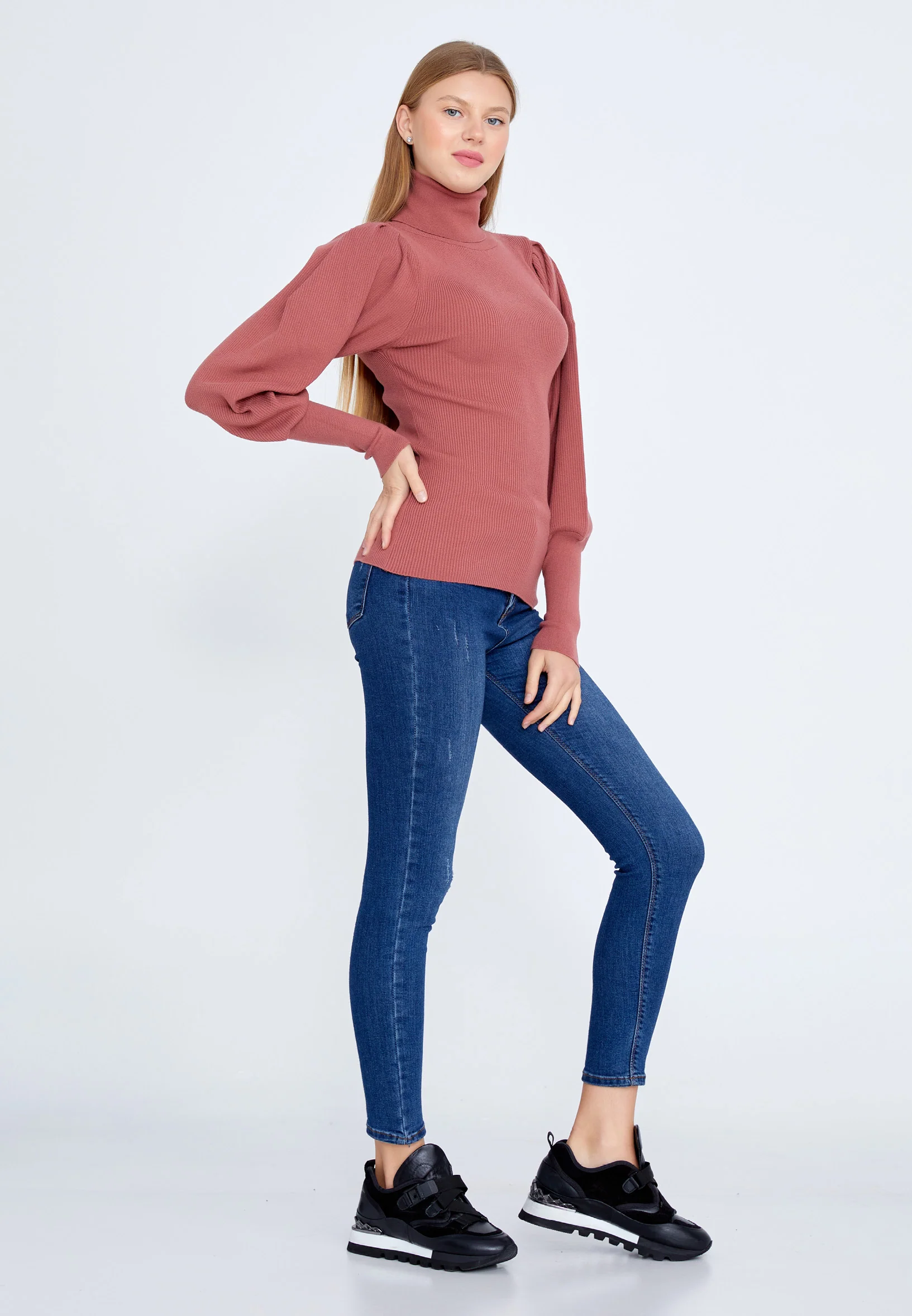 Long Sleeve Knitwear Solid Color Regular Sweater huk8328 - Image 4