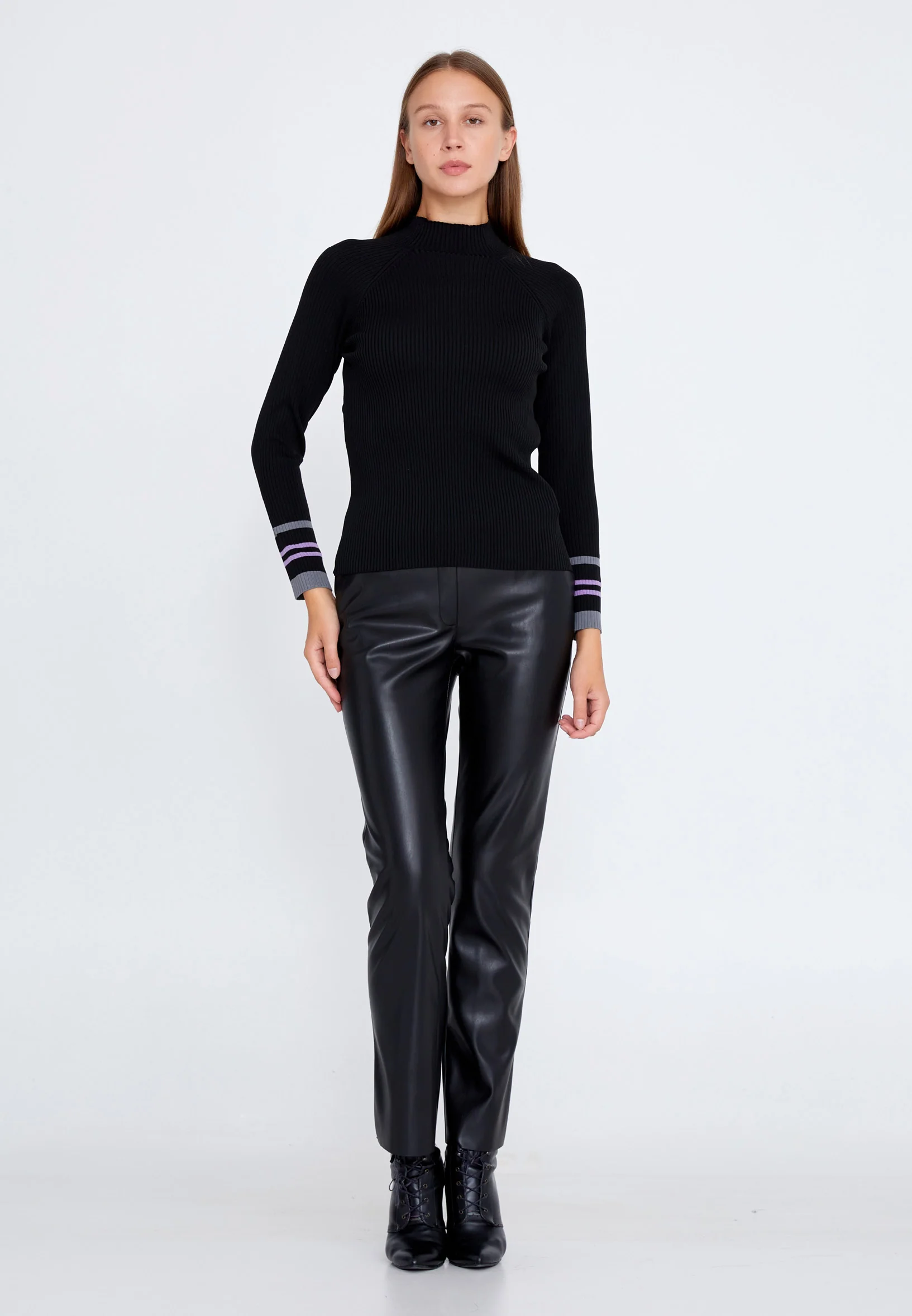 Long Sleeve Knitwear Striped Regular Sweater huk8307 - Image 2