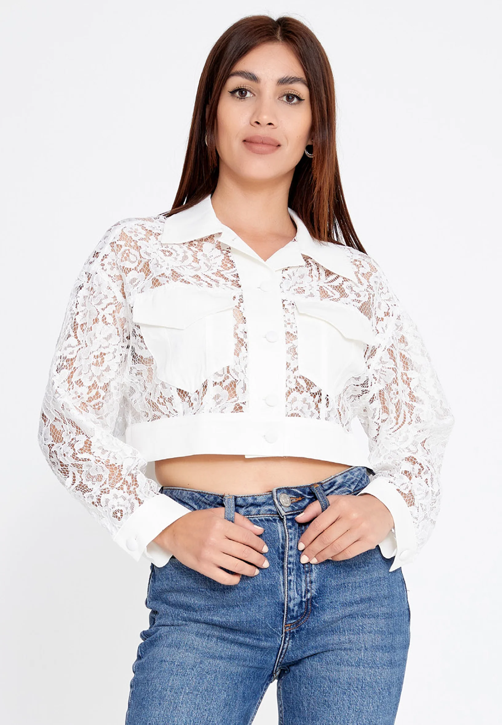 Long Sleeve Lace Floral Regular Jacket ber23y1115