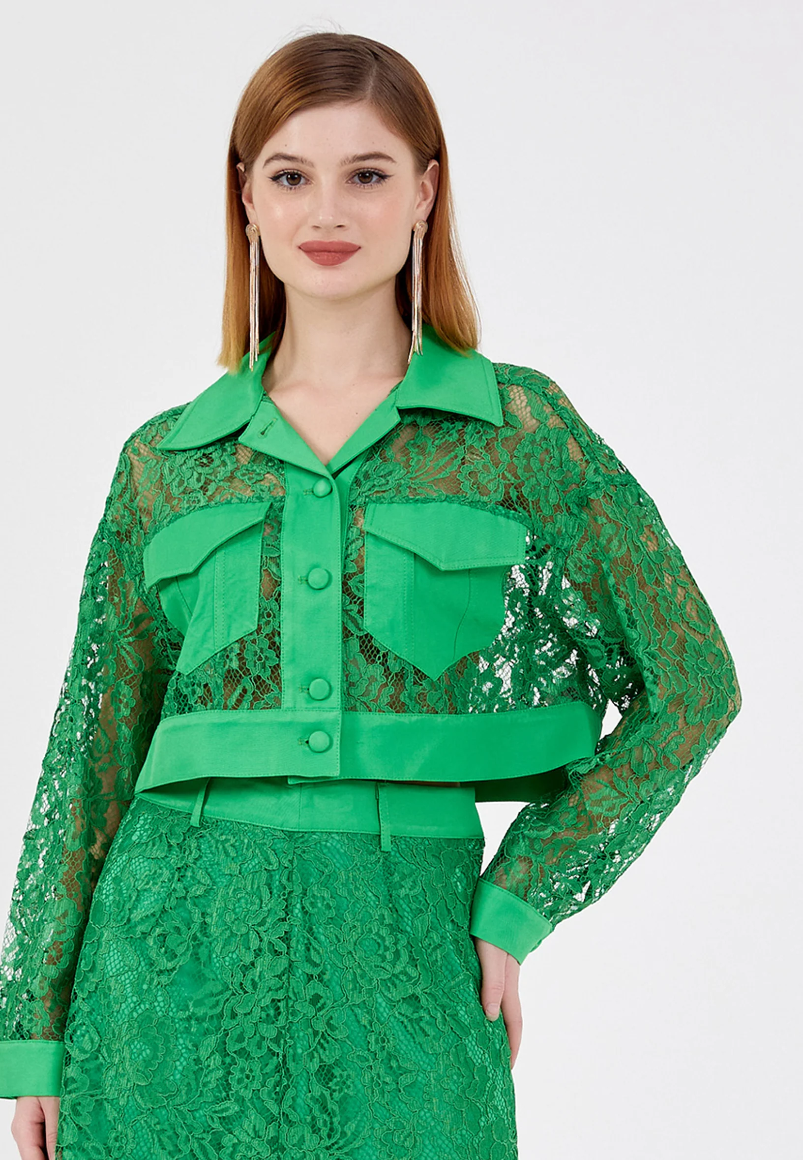 Long Sleeve Lace Floral Regular Jacket ber23y1115 - Image 5
