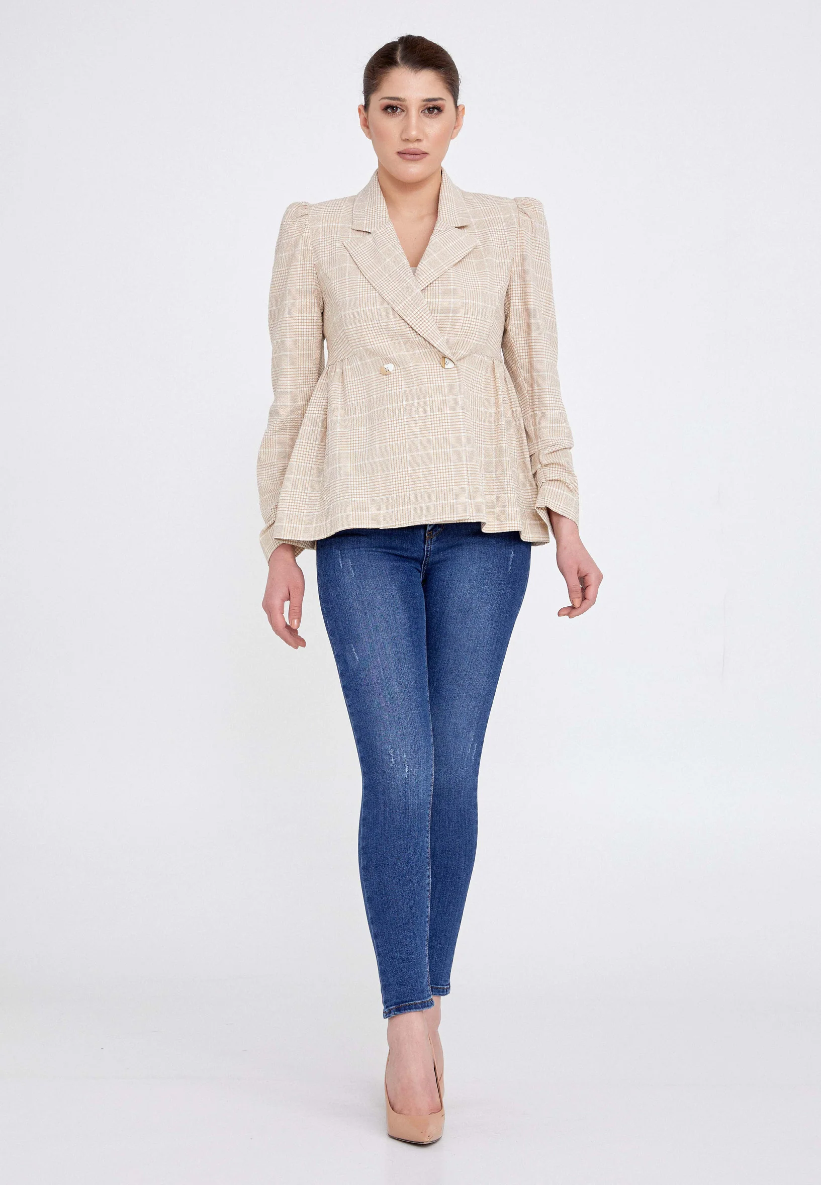 Long Sleeve Linen Geometric Regular Jacket ber21y1112 - Image 2