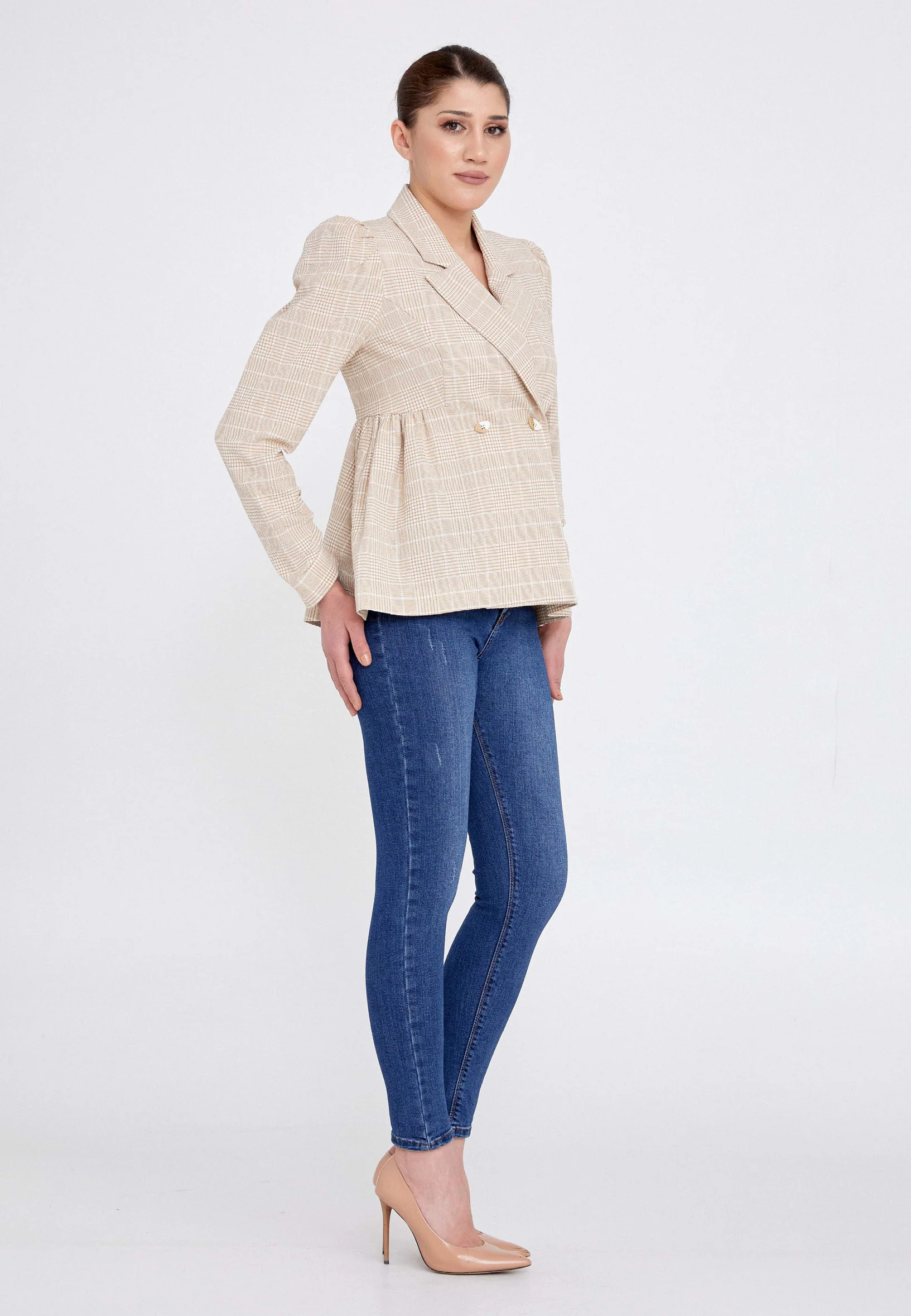 Long Sleeve Linen Geometric Regular Jacket ber21y1112 - Image 3