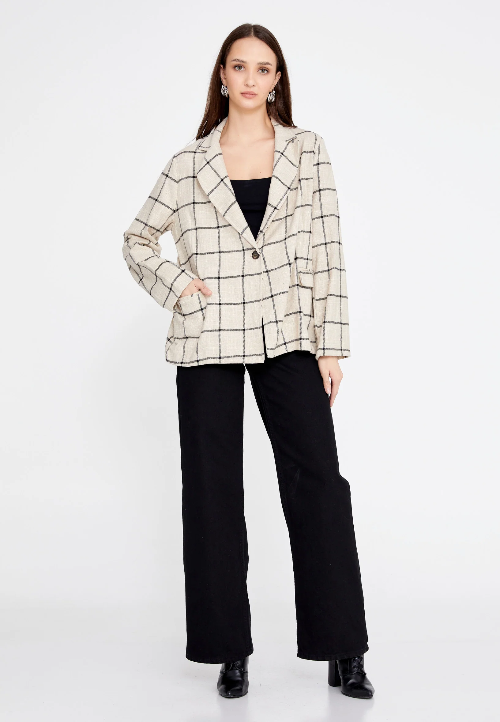Long Sleeve Linen Plaid Regular Jacket rui191017 - Image 2