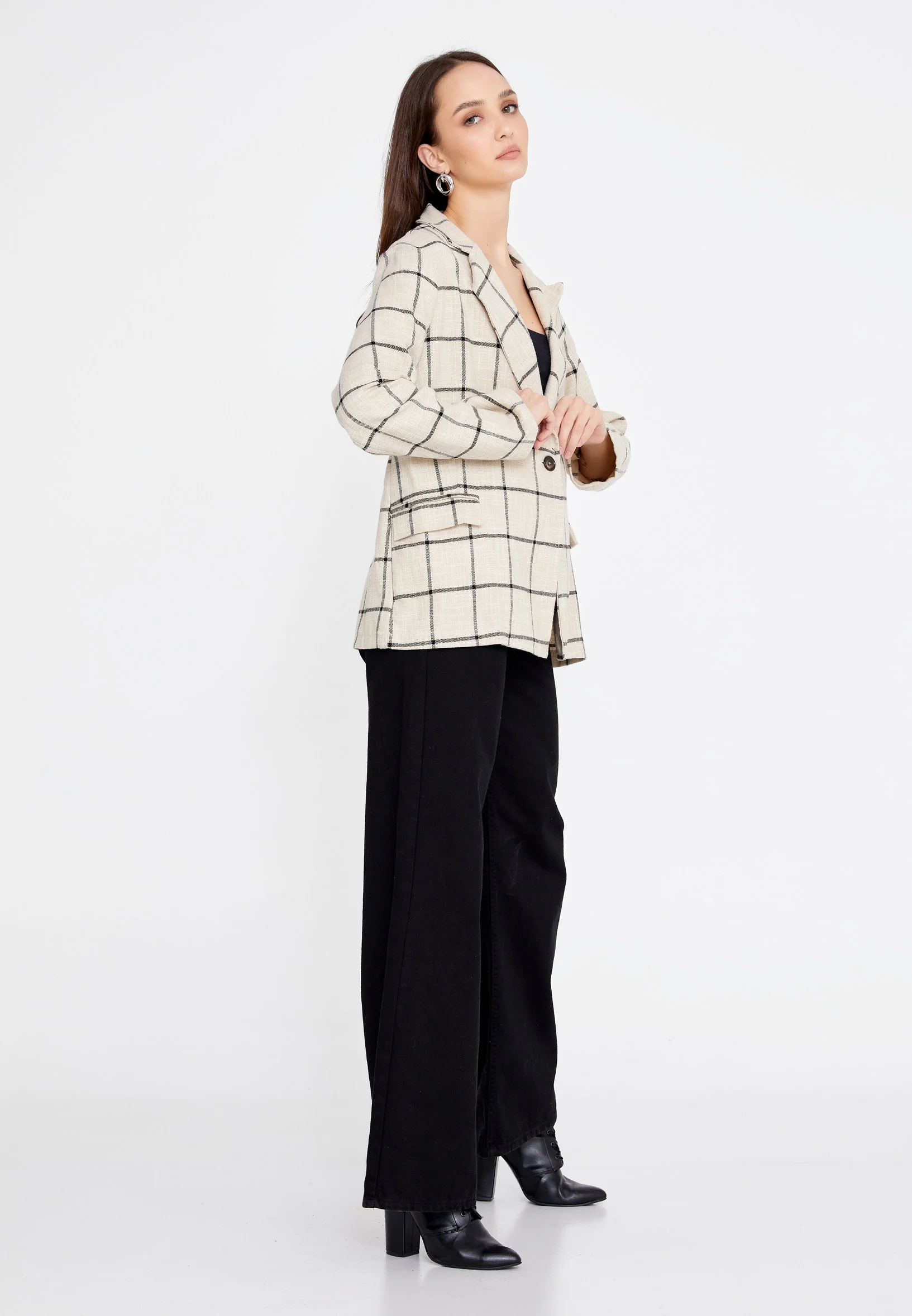 Long Sleeve Linen Plaid Regular Jacket rui191017 - Image 3