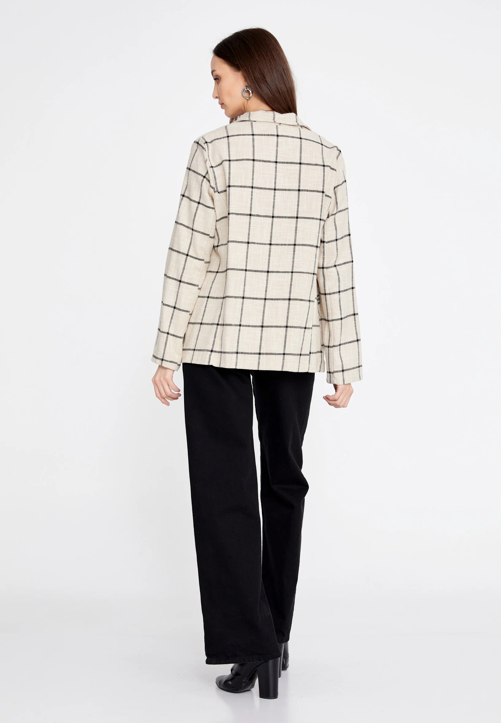 Long Sleeve Linen Plaid Regular Jacket rui191017 - Image 4