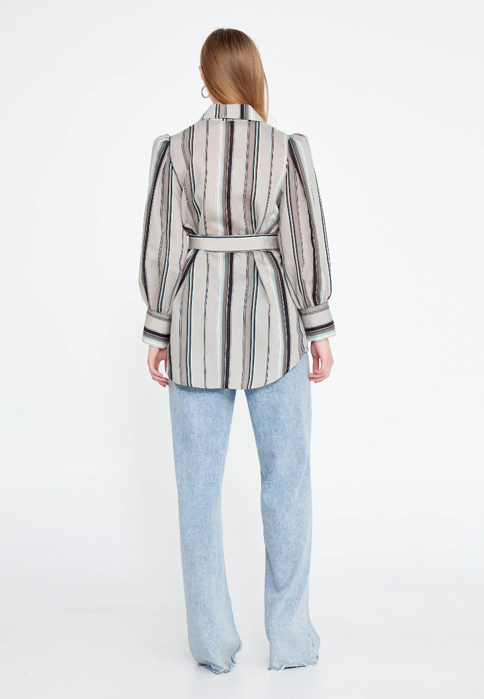 Long Sleeve Linen Striped Regular Jacket ber20y1102 - Image 4