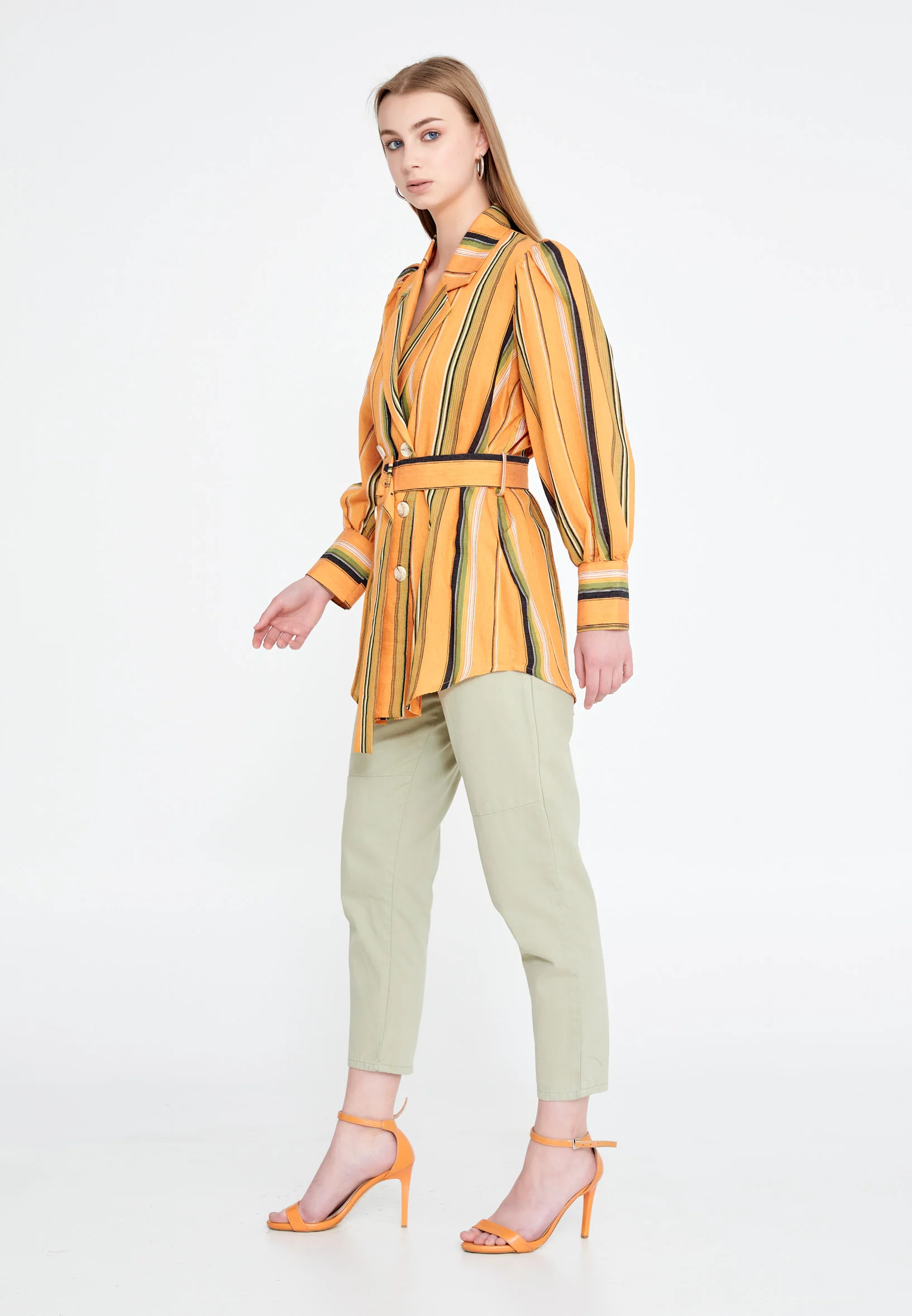 Long Sleeve Linen Striped Regular Jacket ber20y1102 - Image 7