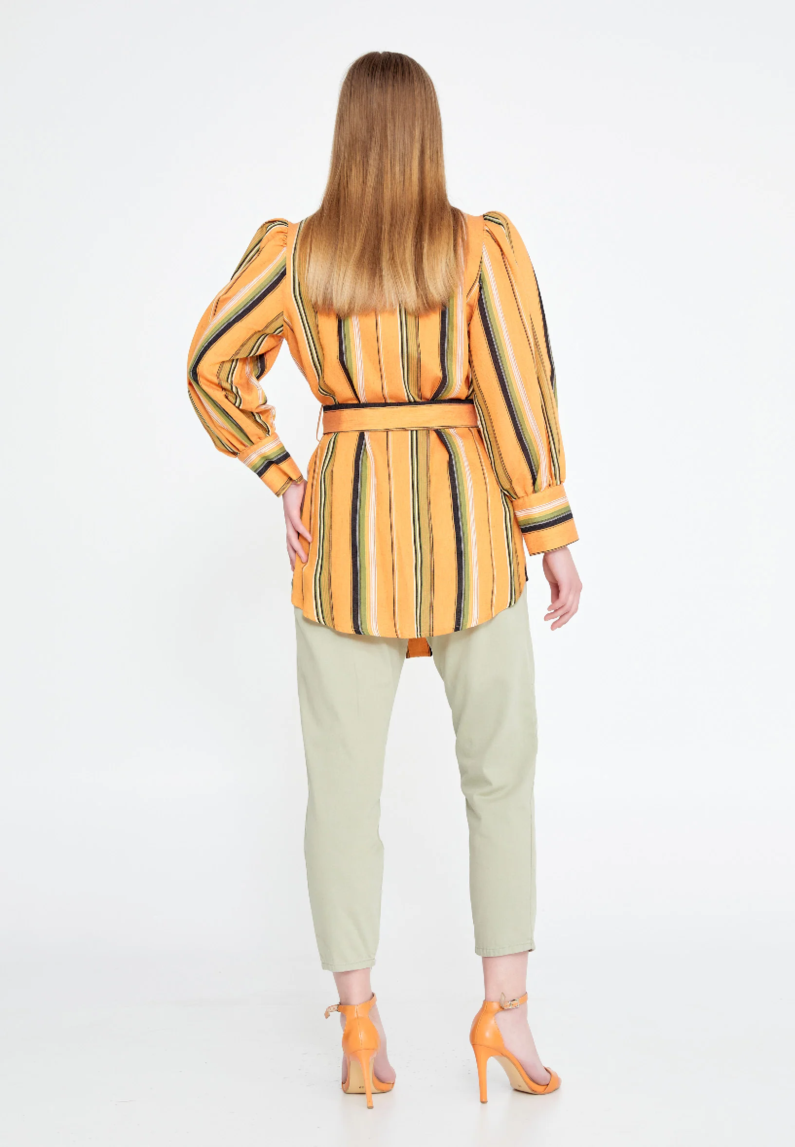 Long Sleeve Linen Striped Regular Jacket ber20y1102 - Image 8