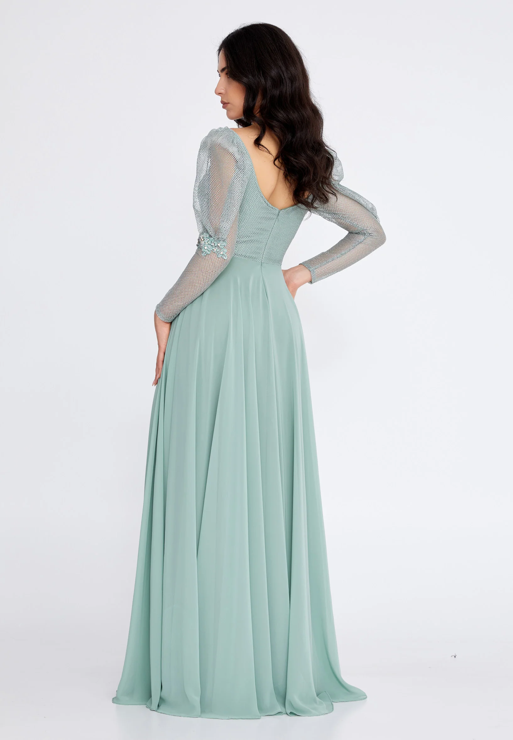 Long Sleeve Maxi Chiffon A - Line Regular Wedding Guest Dress rmn3150 - Image 18