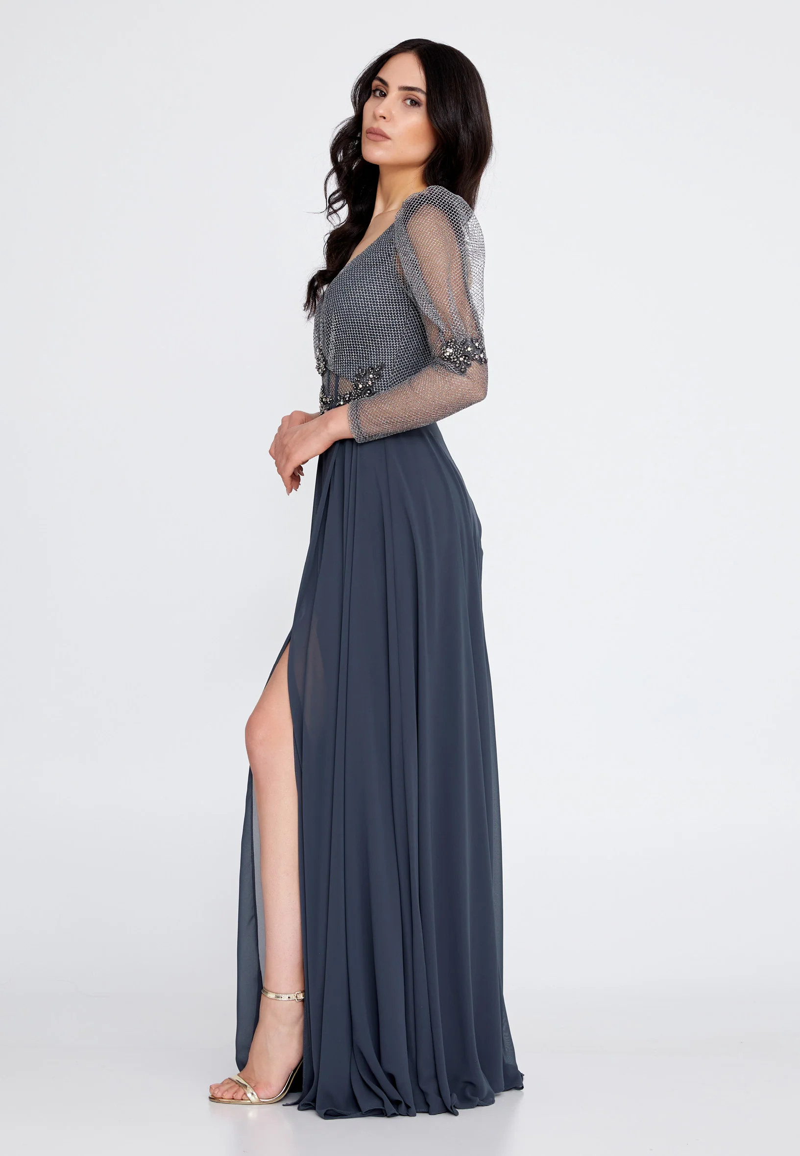Long Sleeve Maxi Chiffon A - Line Regular Wedding Guest Dress rmn3150 - Image 3