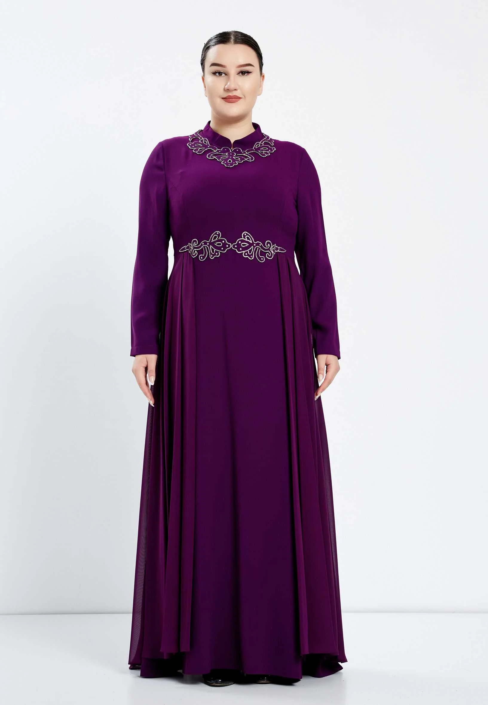 Long Sleeve Maxi Chiffon Column Plus Size Prom Dress efl9209-bb