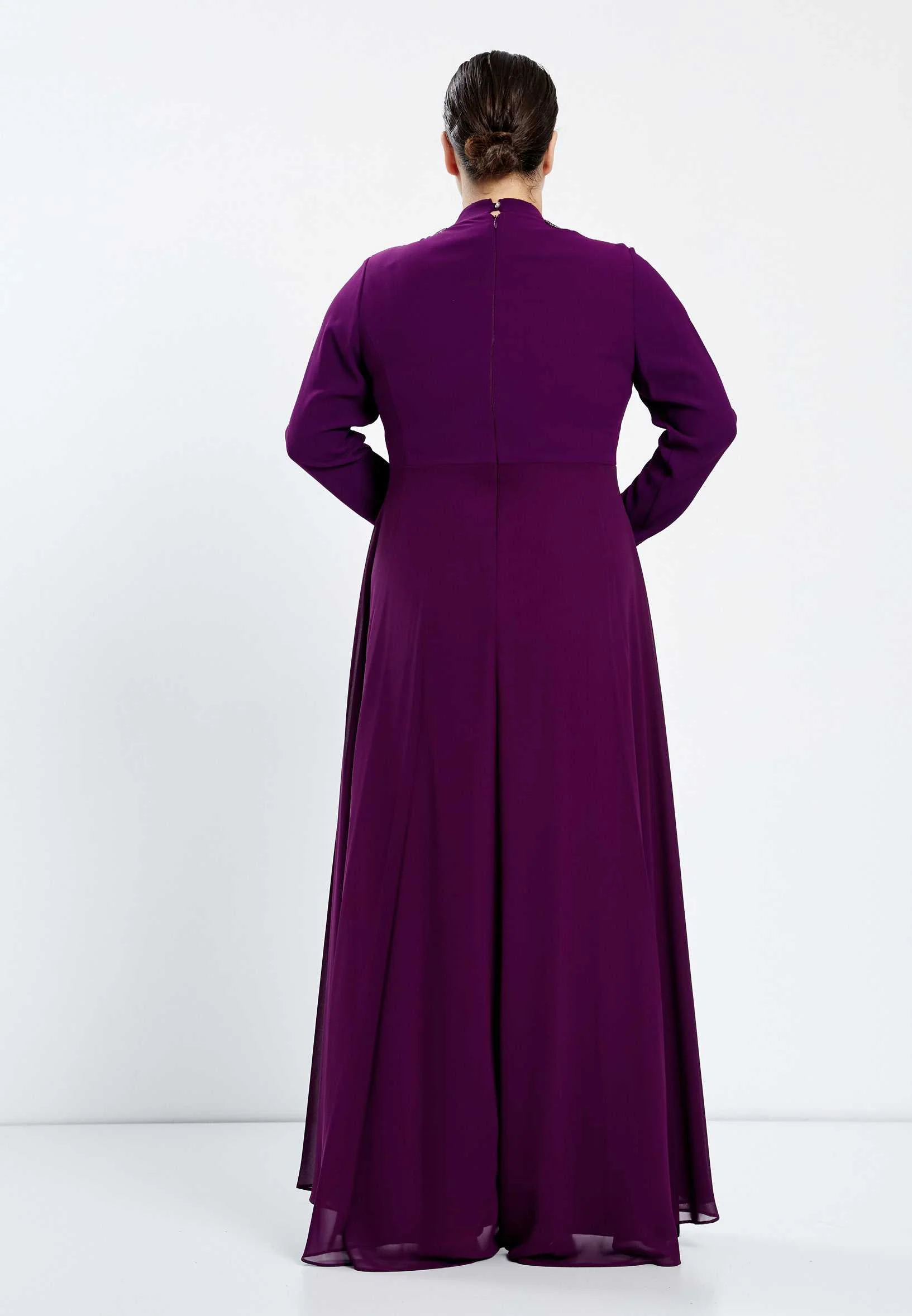 Long Sleeve Maxi Chiffon Column Plus Size Prom Dress efl9209-bb - Image 2