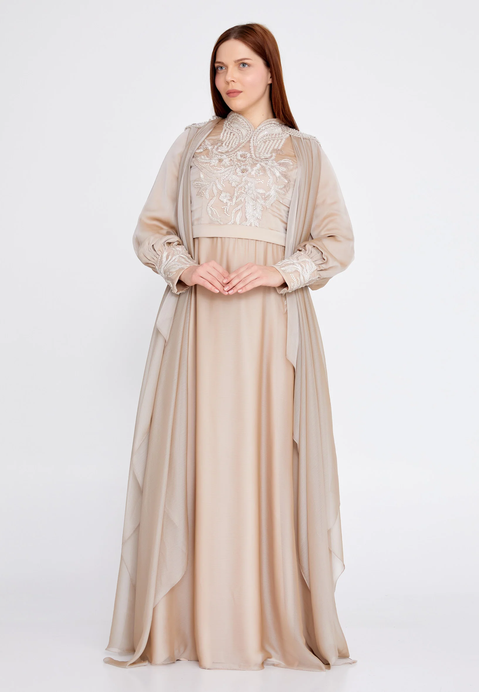 Long Sleeve Maxi Chiffon Column Plus Size Wedding Guest Dress eck9007-b