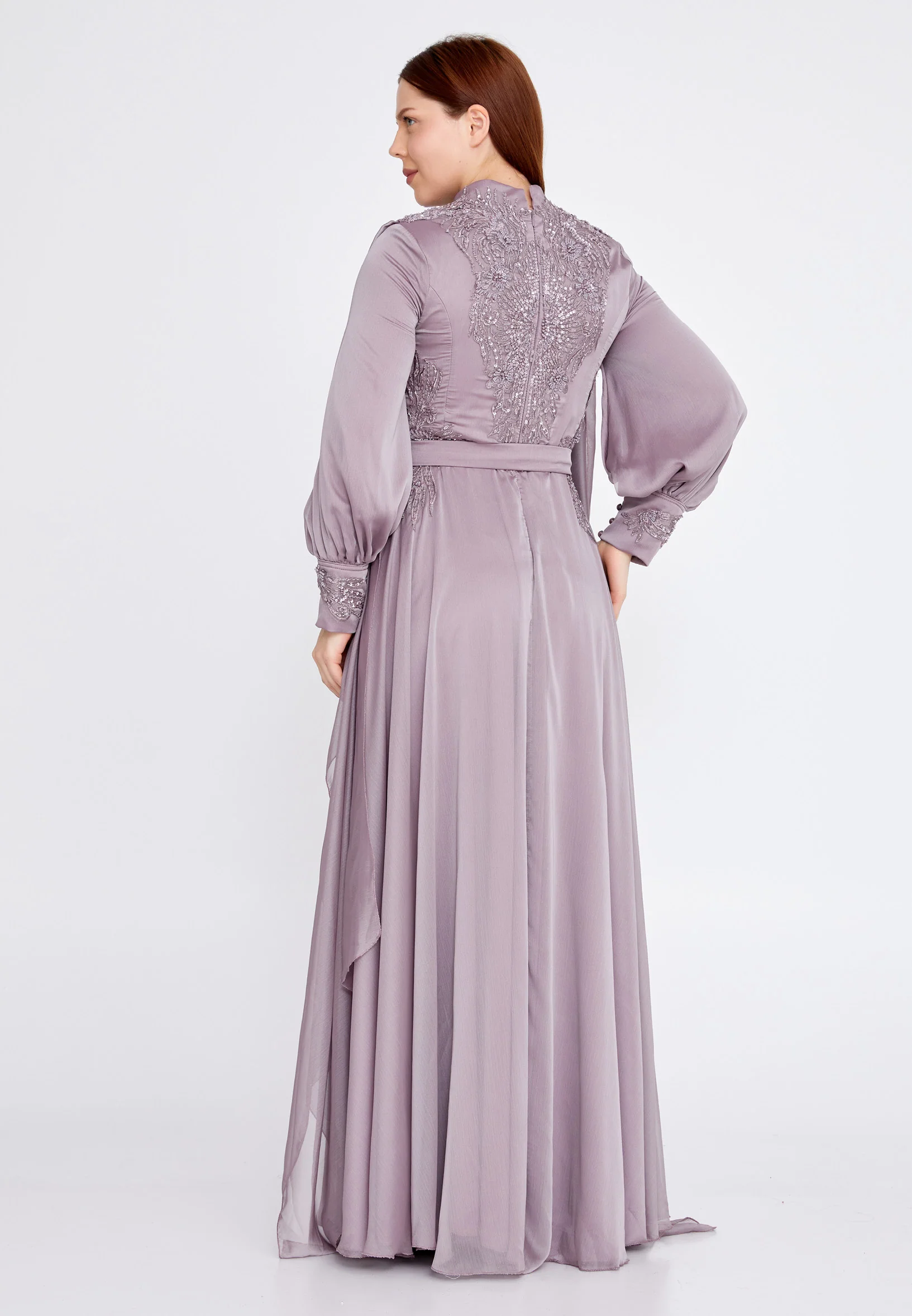 Long Sleeve Maxi Chiffon Column Plus Size Wedding Guest Dress eck9007-b - Image 10