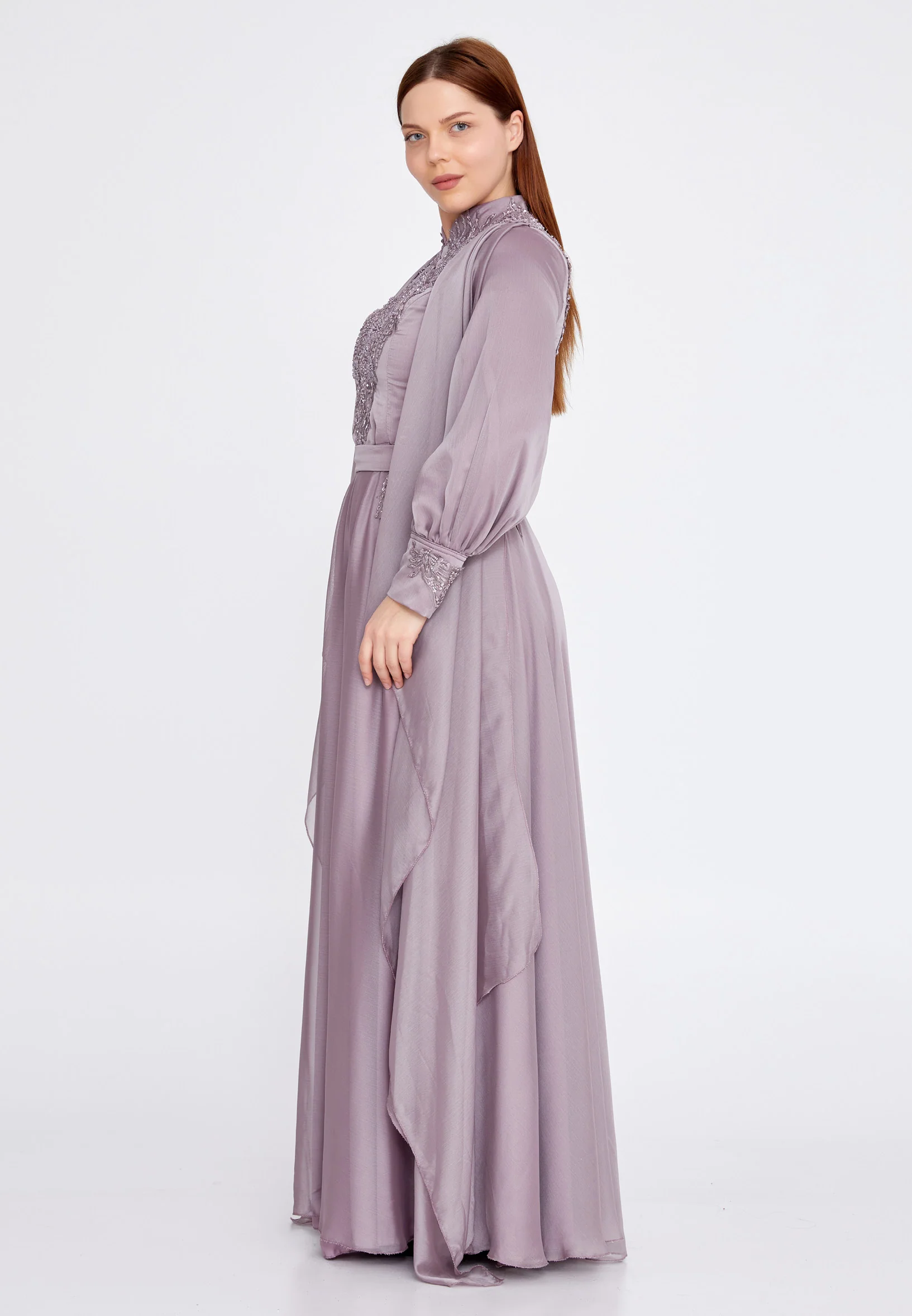 Long Sleeve Maxi Chiffon Column Plus Size Wedding Guest Dress eck9007-b - Image 11