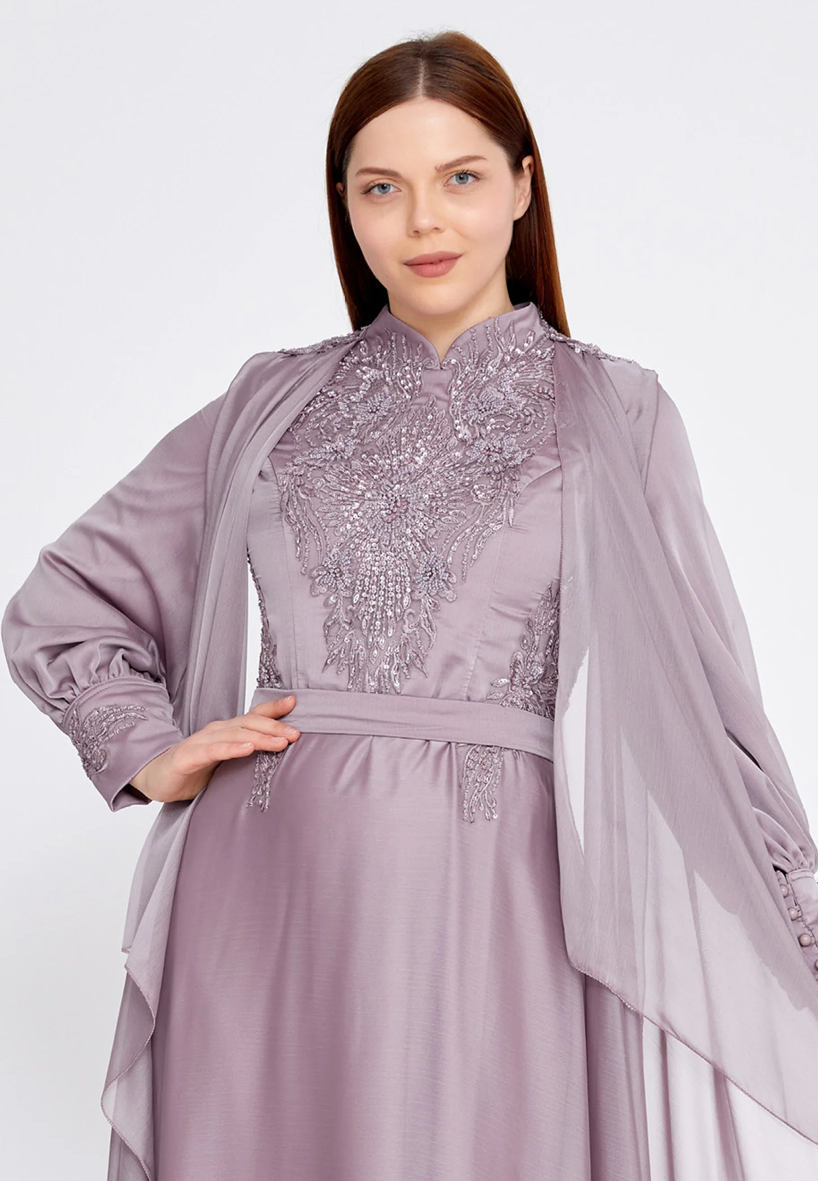 Long Sleeve Maxi Chiffon Column Plus Size Wedding Guest Dress eck9007-b - Image 12