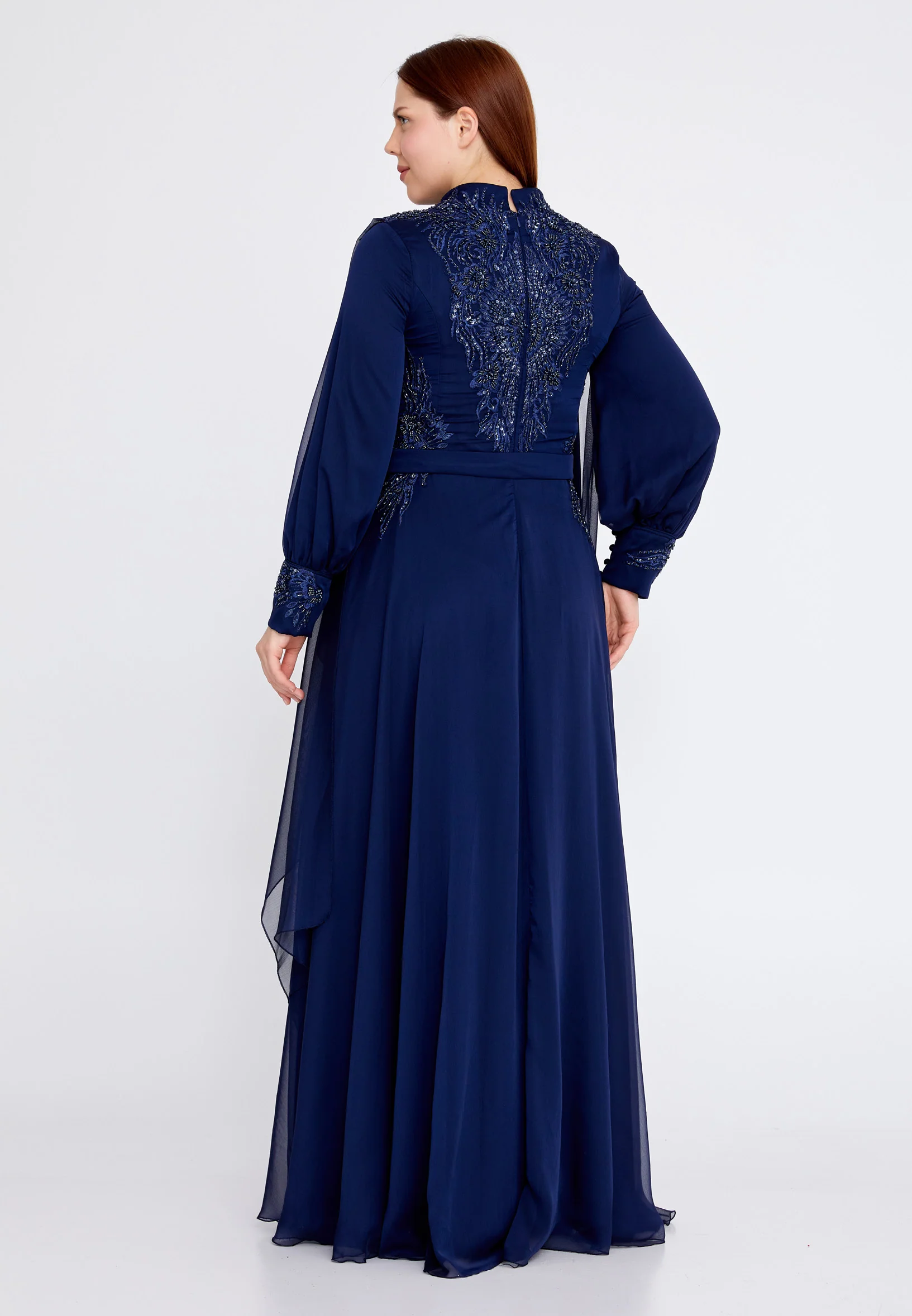Long Sleeve Maxi Chiffon Column Plus Size Wedding Guest Dress eck9007-b - Image 14