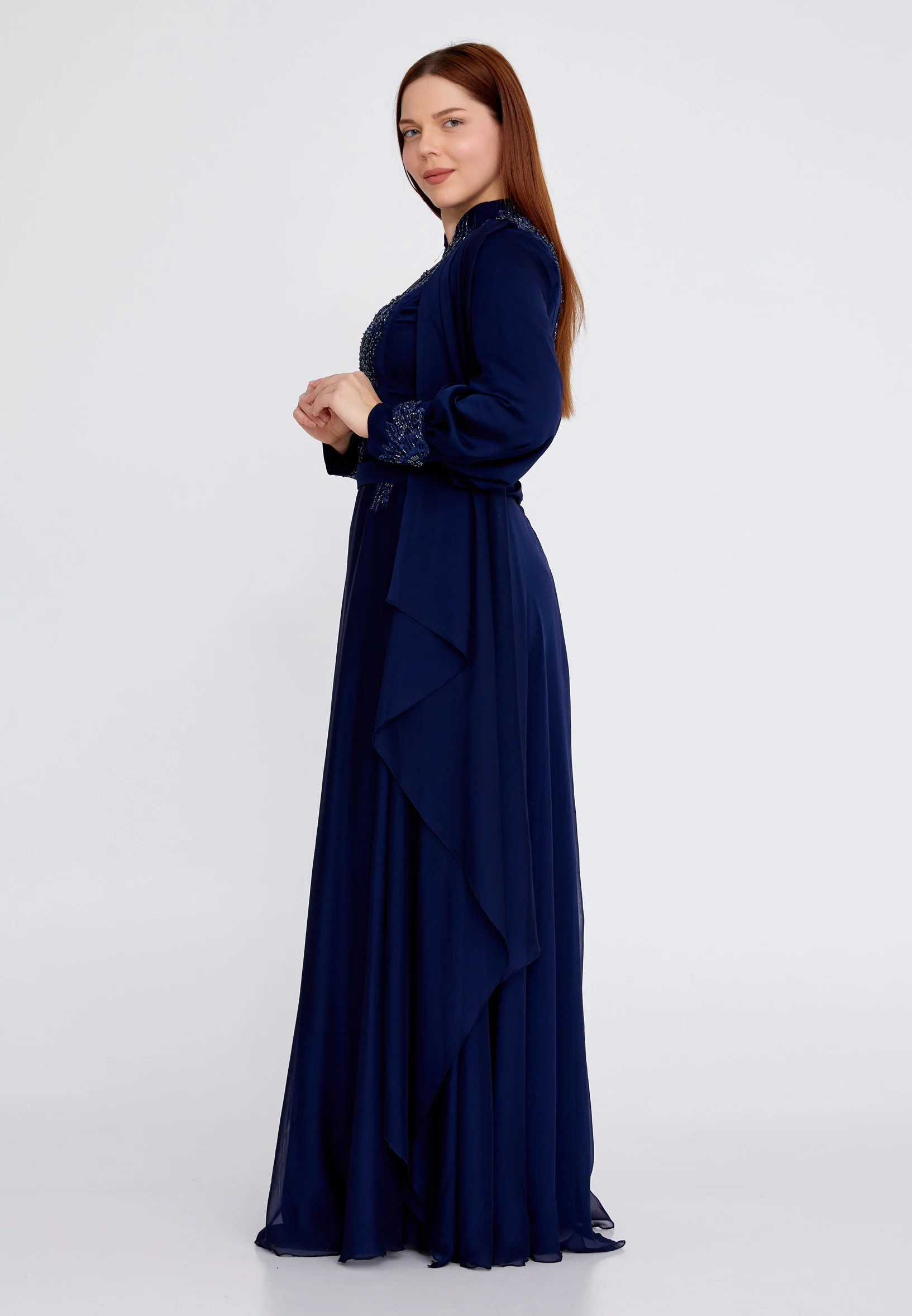 Long Sleeve Maxi Chiffon Column Plus Size Wedding Guest Dress eck9007-b - Image 15