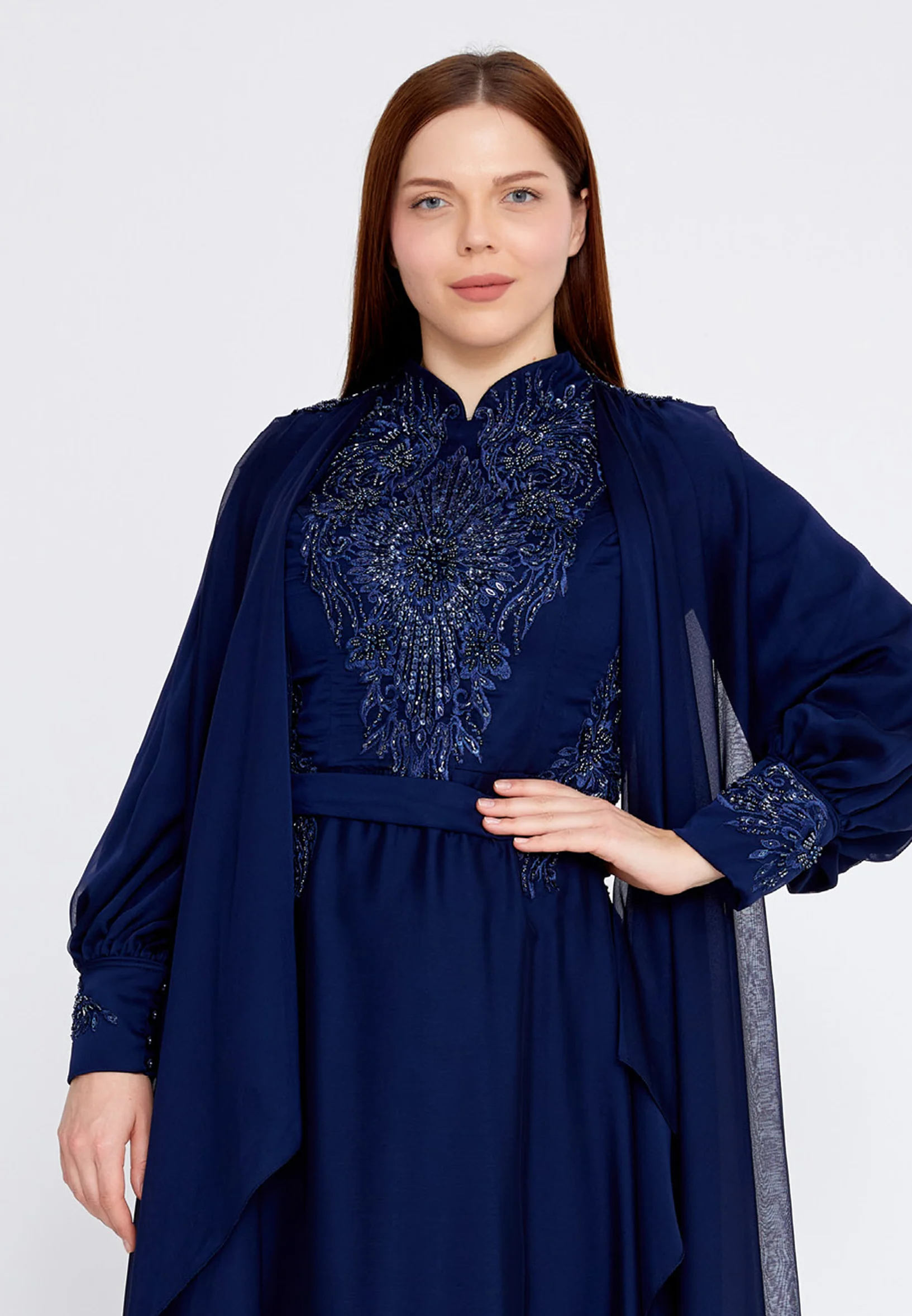 Long Sleeve Maxi Chiffon Column Plus Size Wedding Guest Dress eck9007-b - Image 16