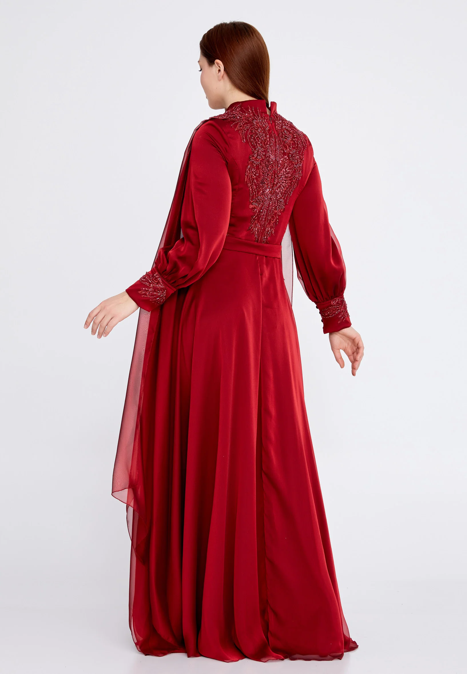 Long Sleeve Maxi Chiffon Column Plus Size Wedding Guest Dress eck9007-b - Image 6