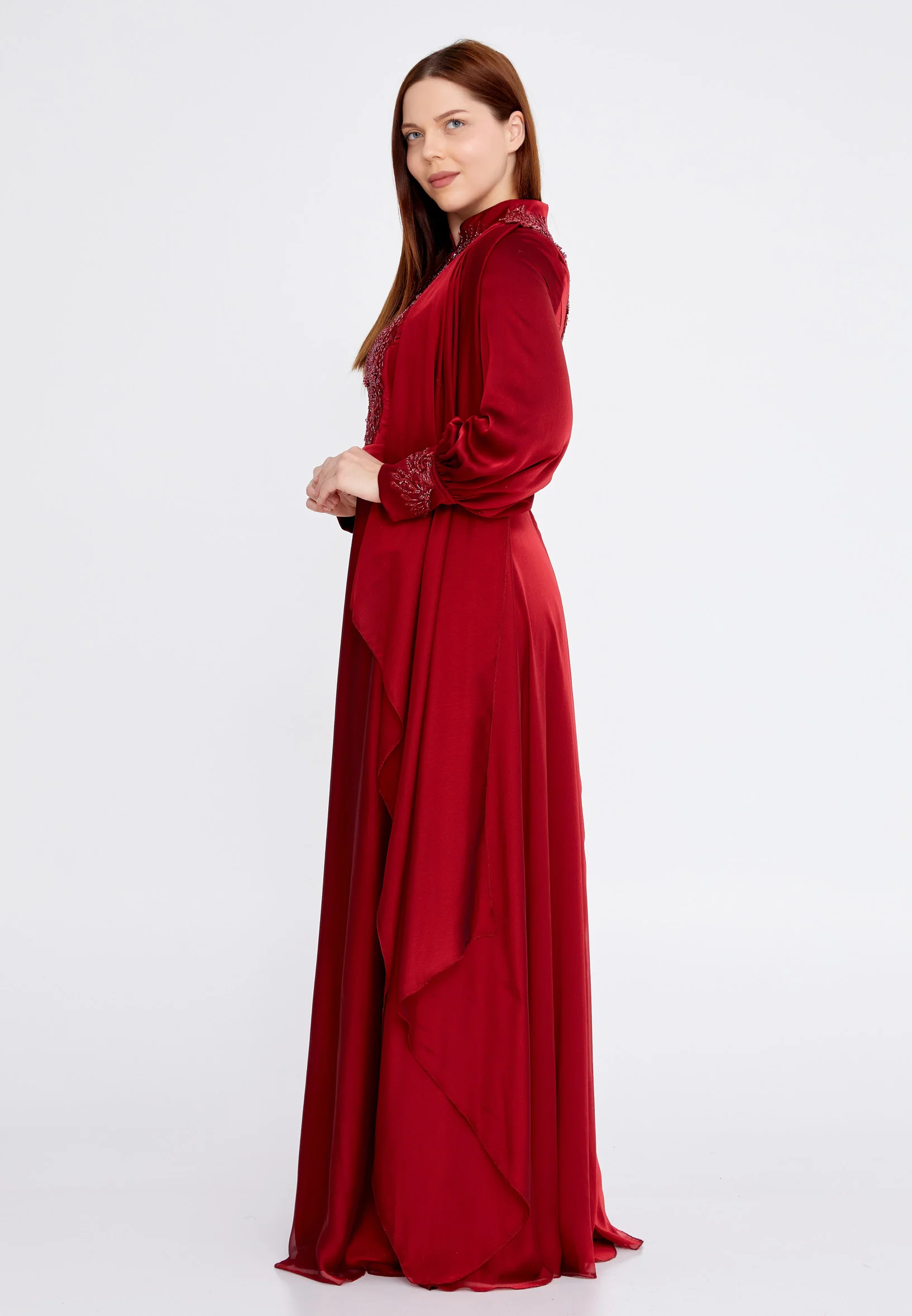 Long Sleeve Maxi Chiffon Column Plus Size Wedding Guest Dress eck9007-b - Image 7